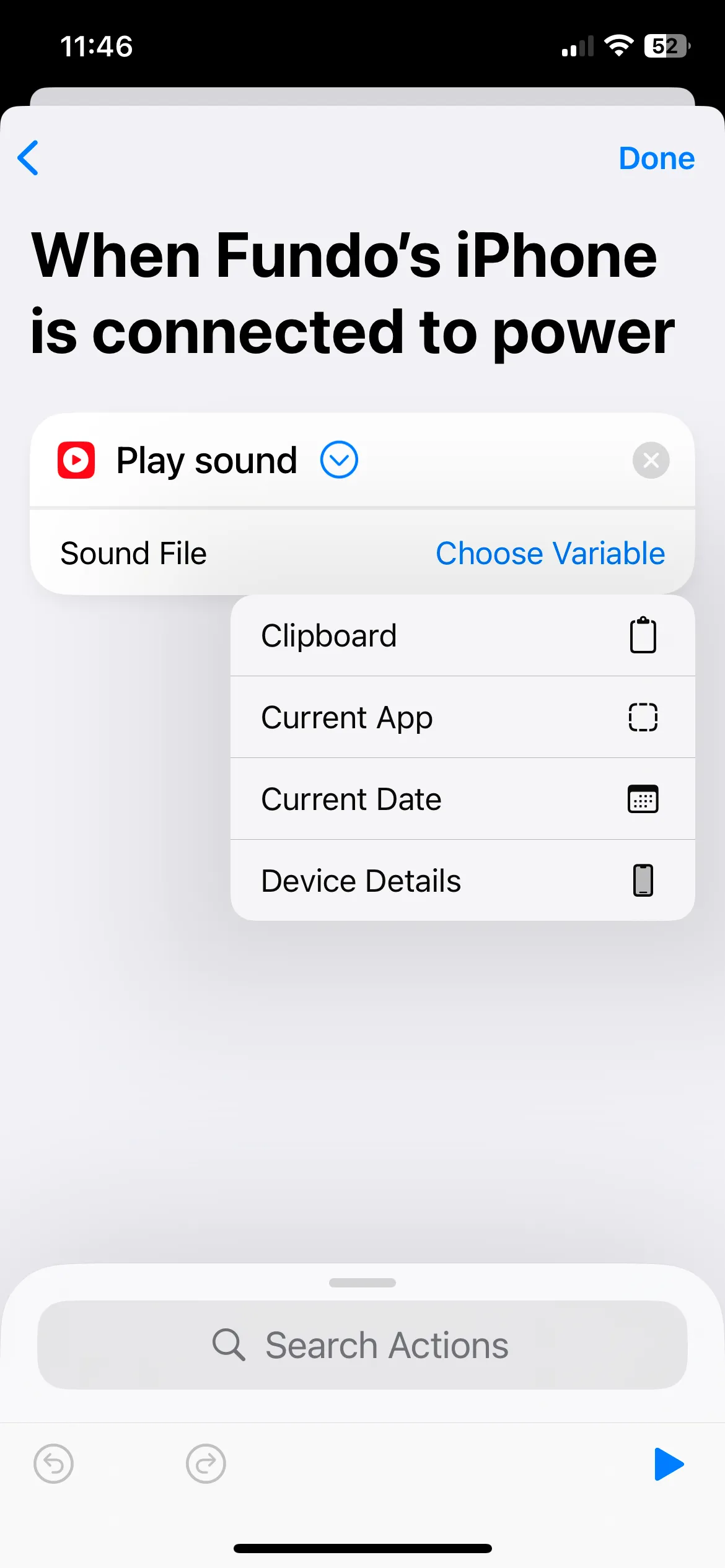 Chỉnh sửa hành động Phát âm thanh trong ứng dụng Phím tắt trên iPhone để dùng clip đã sao chép