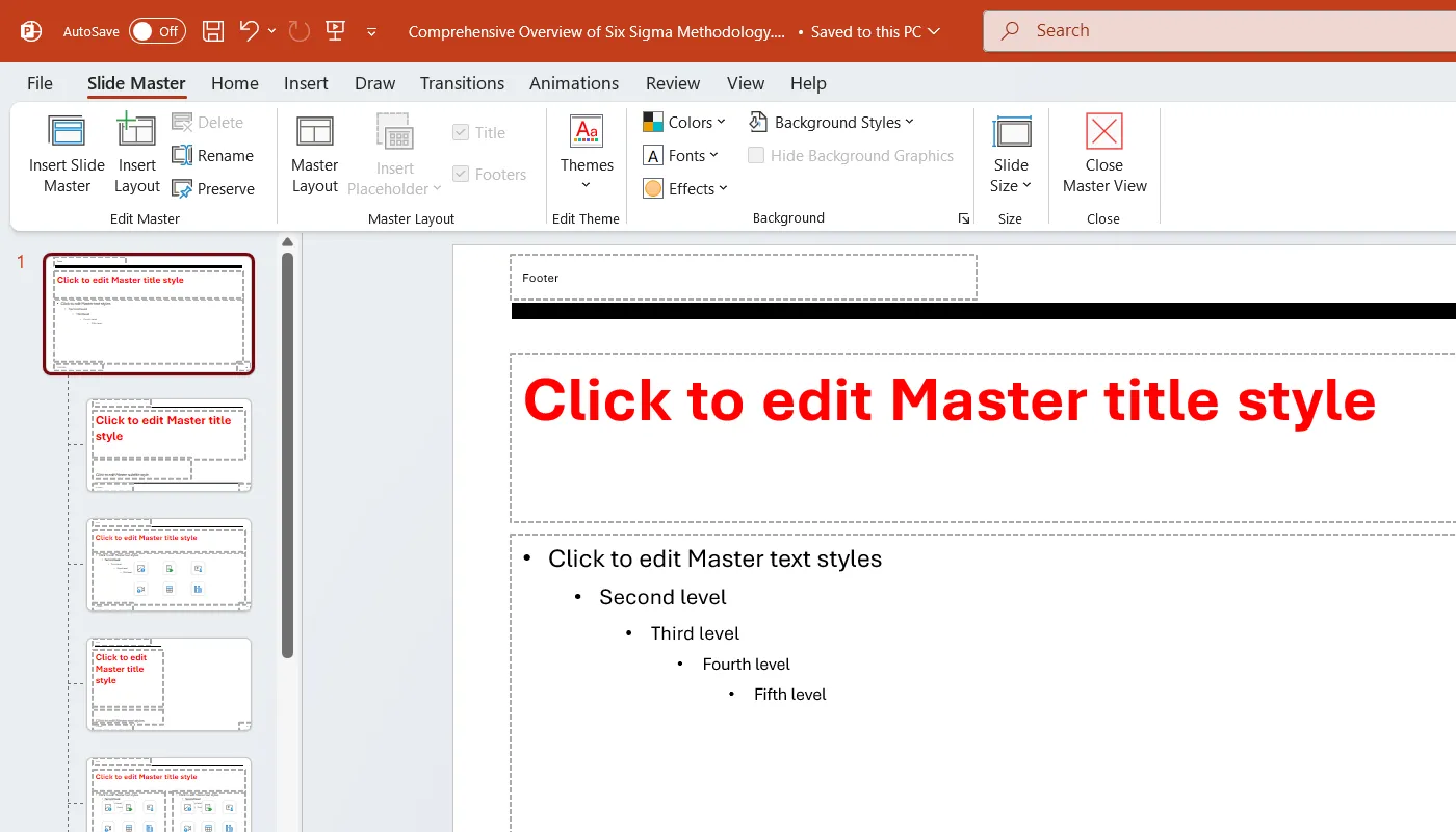 Chỉnh sửa mẫu Slide Master trong PowerPoint để áp dụng thay đổi nhất quán cho toàn bộ bản trình bày.