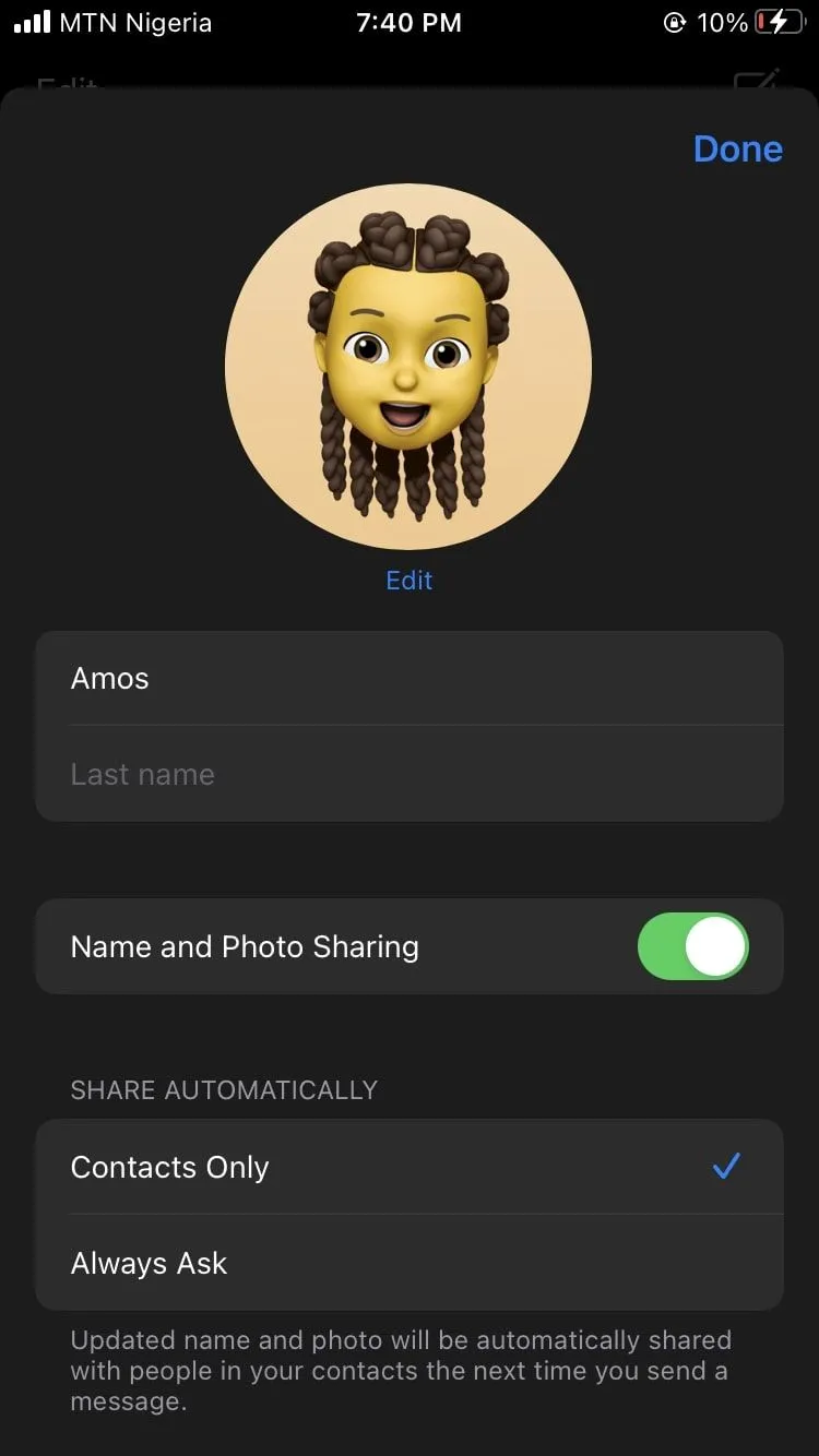 Chỉnh sửa thông tin iMessage trên iPhone thiếu Face ID