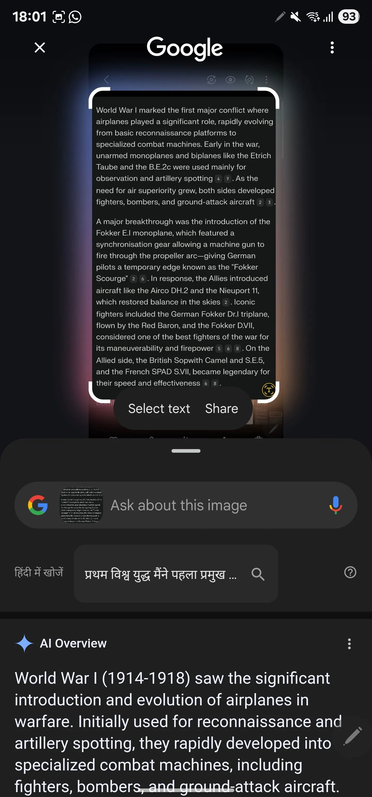 Chọn văn bản để tóm tắt bằng Circle to Search