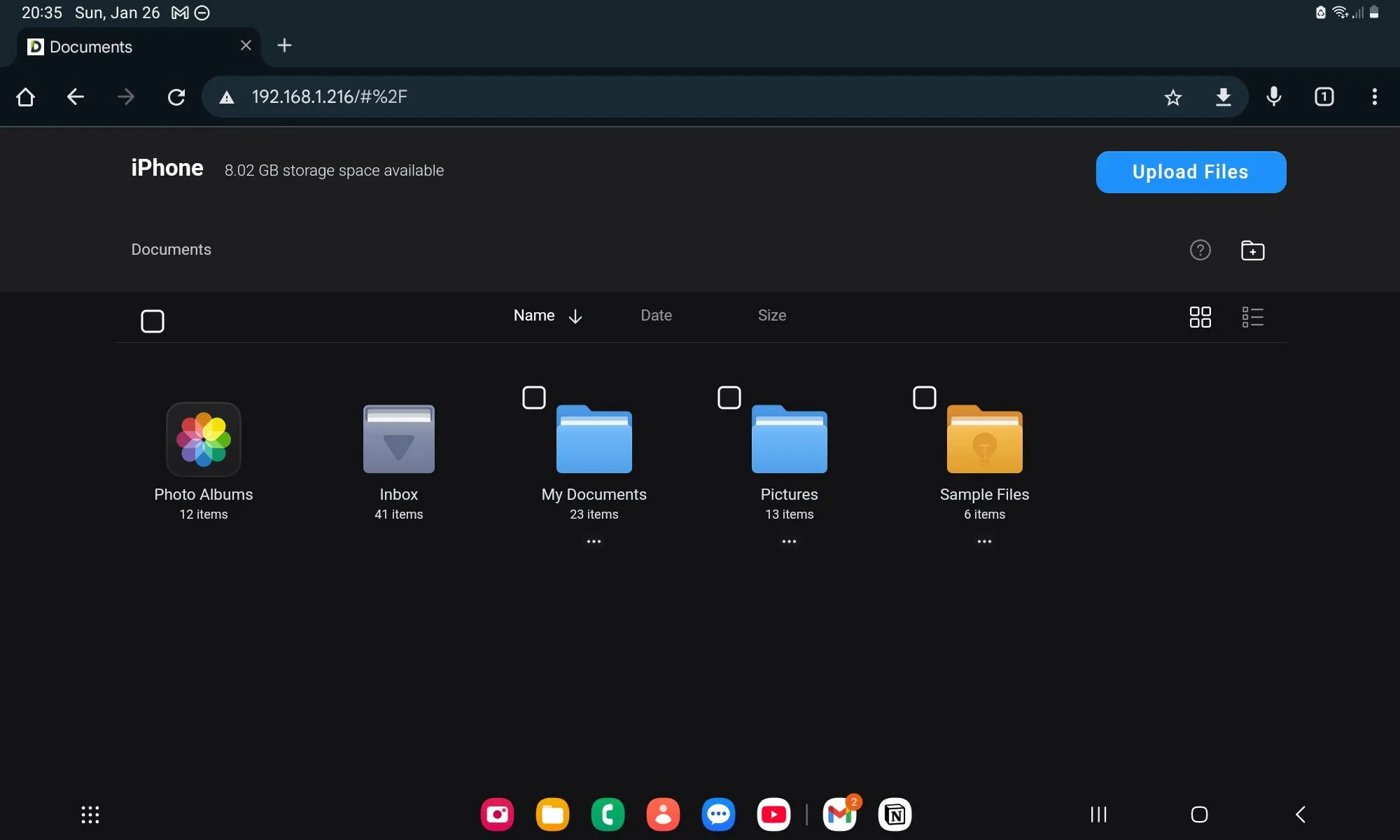 Chuyển file giữa iPhone và tablet Android qua WebDAV server dùng Documents