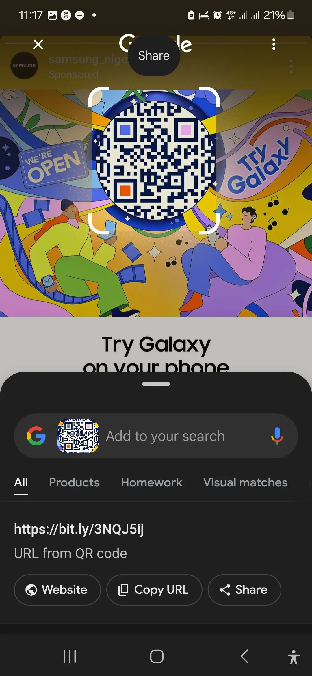 Circle to Search quét mã QR và hiển thị đường dẫn URL liên quan