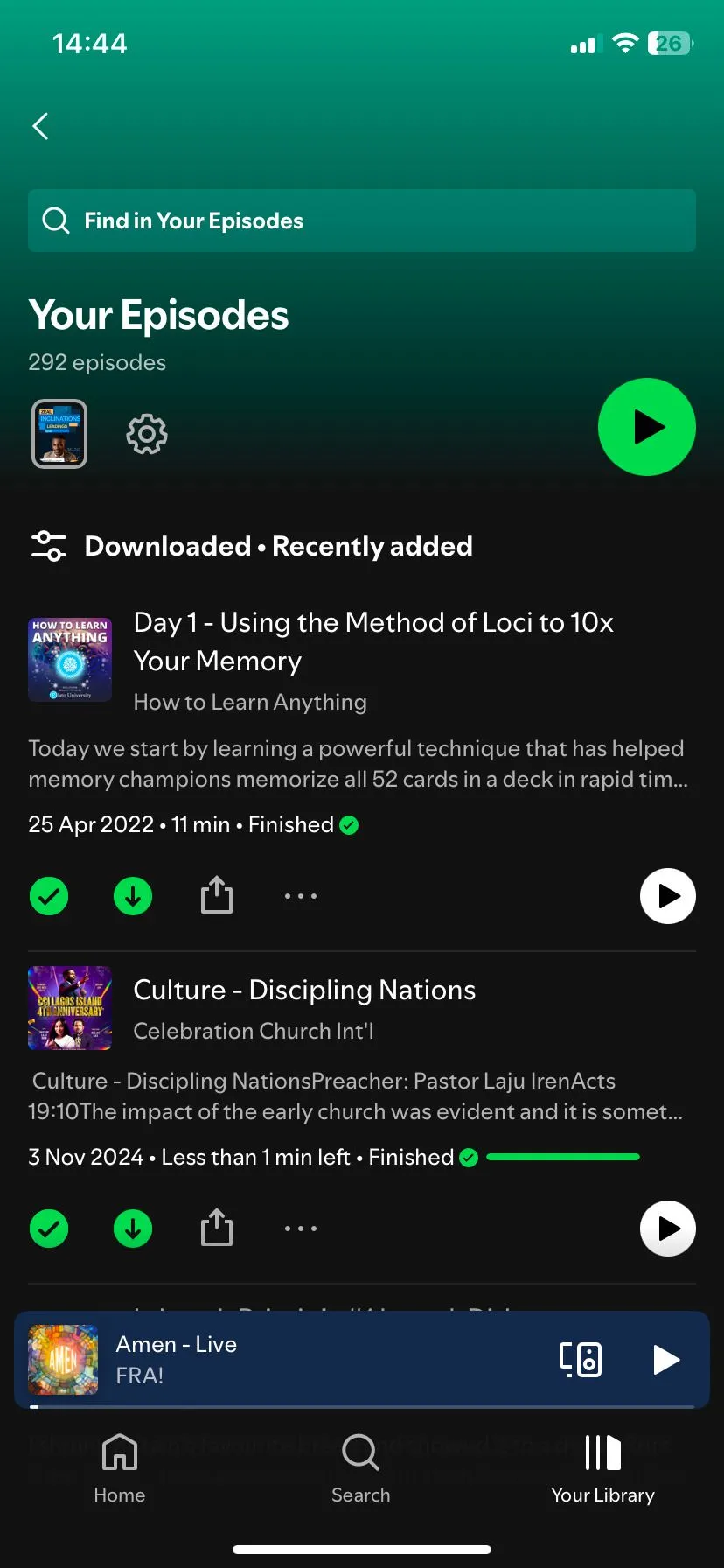 Danh sách các podcast đã tải xuống trên Spotify để dễ dàng xóa