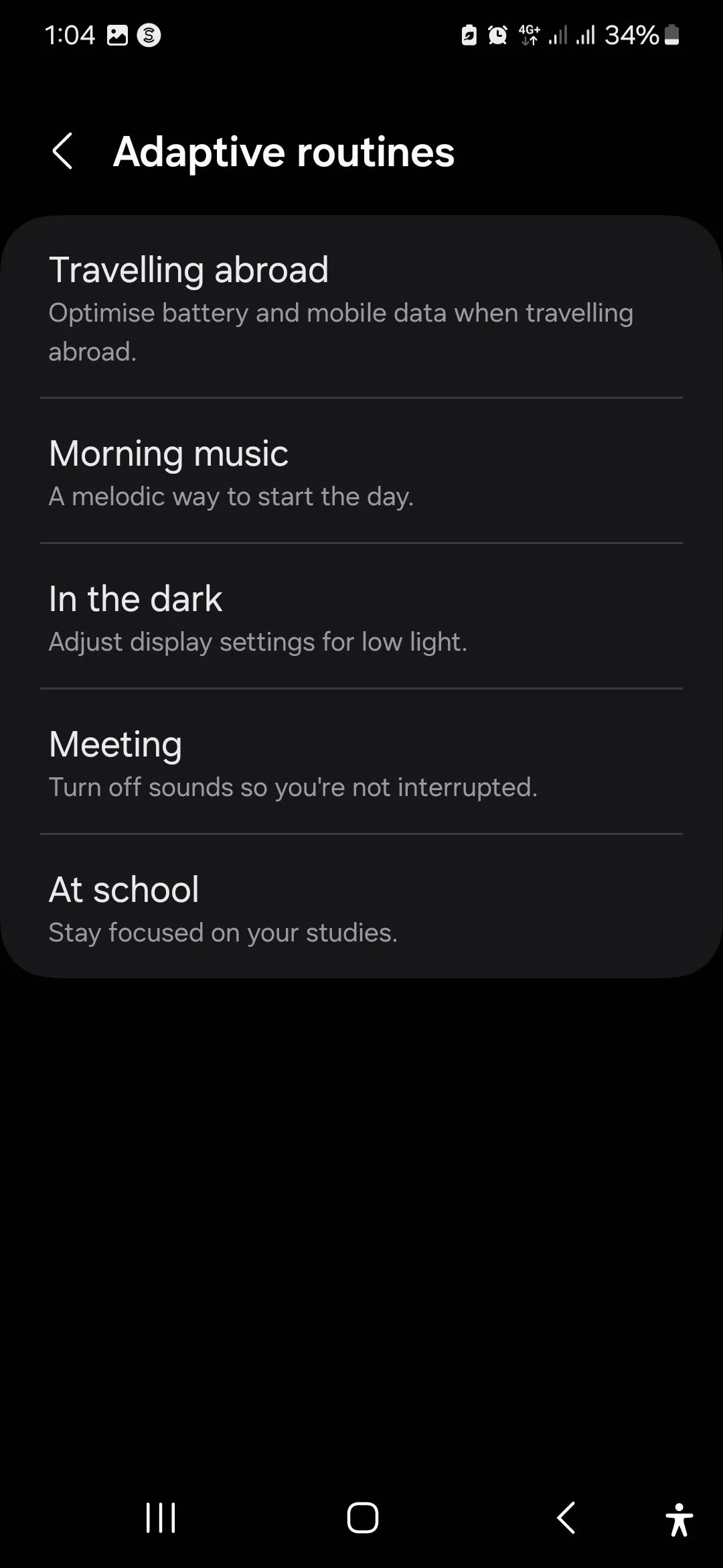 Danh sách các quy trình thích ứng (Adaptive routines) trong ứng dụng Chế độ &amp; Quy trình Samsung