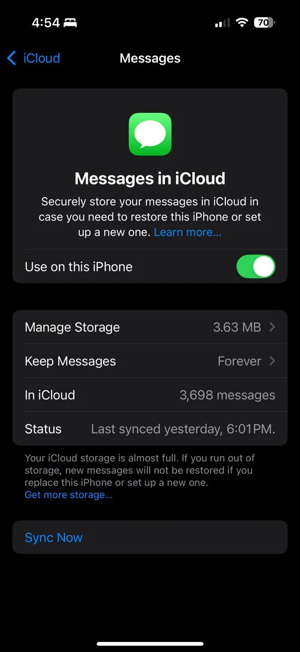Danh sách ứng dụng iCloud trong Cài đặt