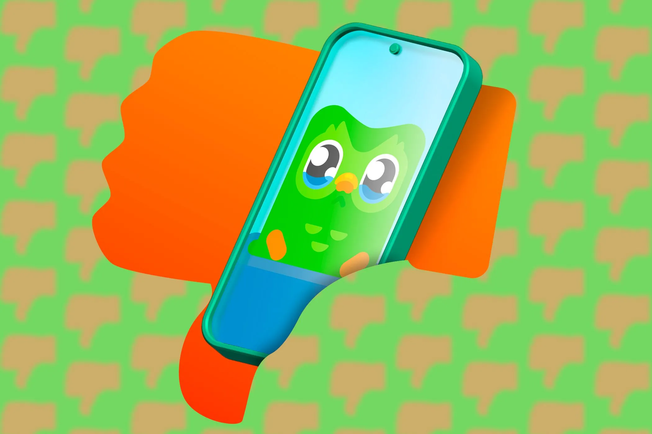 Điện thoại hiển thị biểu tượng Duolingo bị gạch chéo, biểu thị lo ngại về quyền riêng tư
