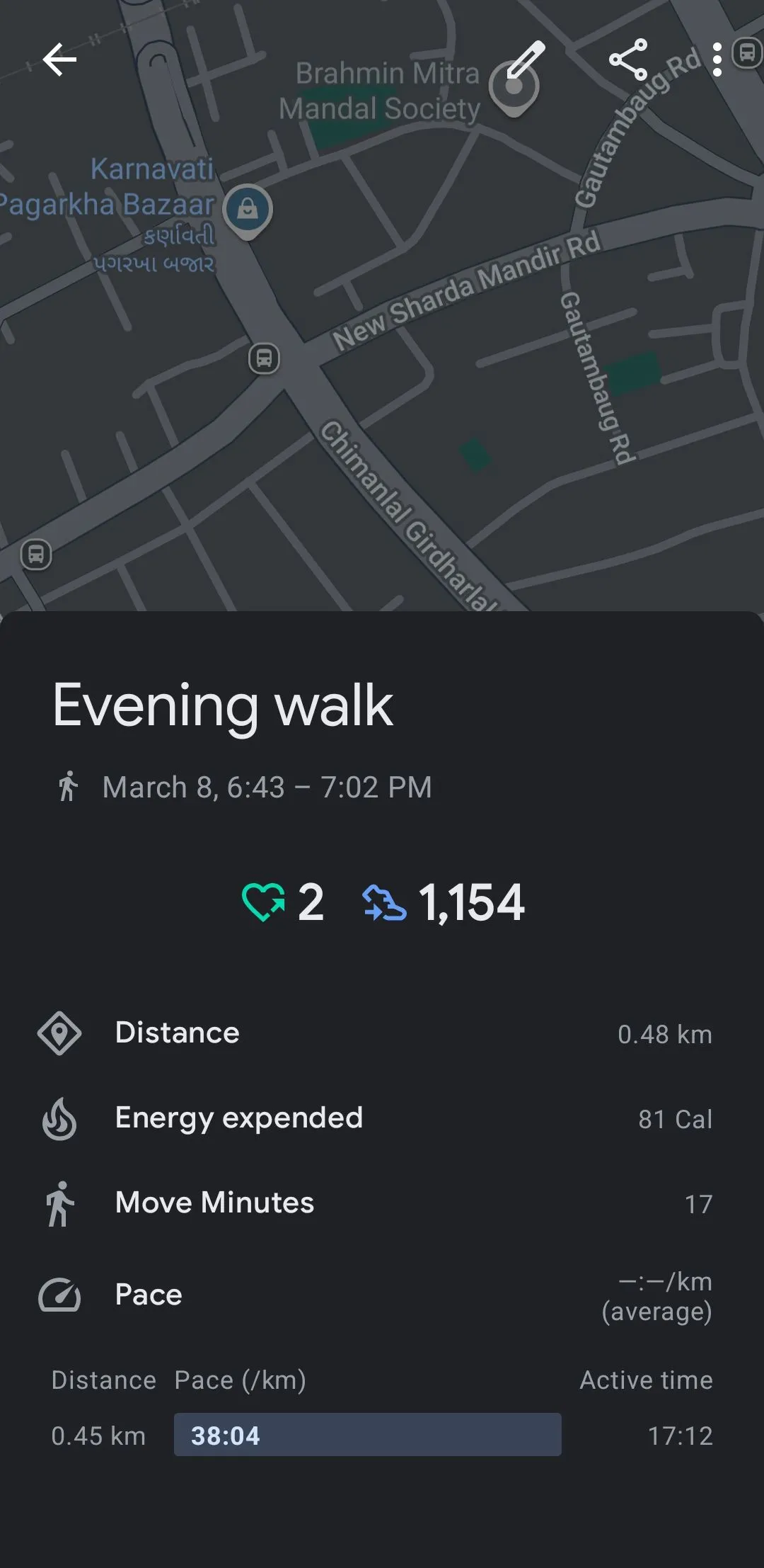 Dữ liệu đi bộ trên Google Fit trên Android