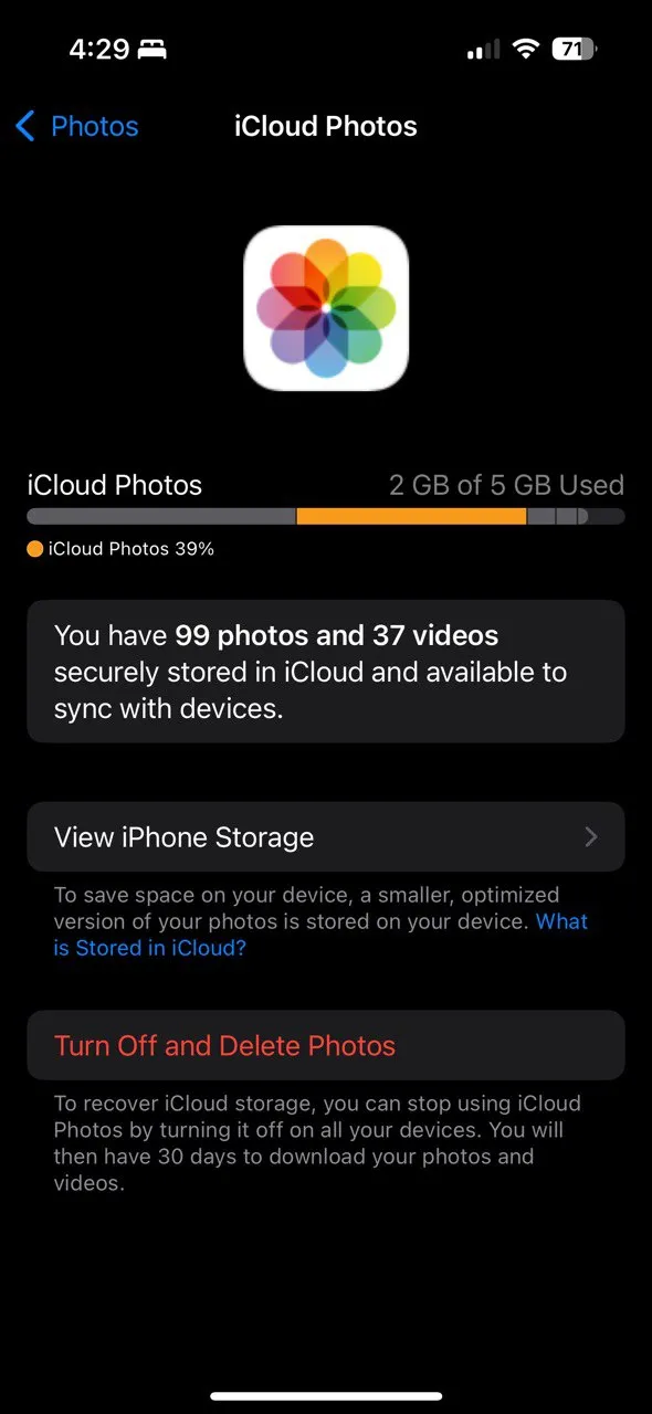 Dung lượng ảnh iCloud