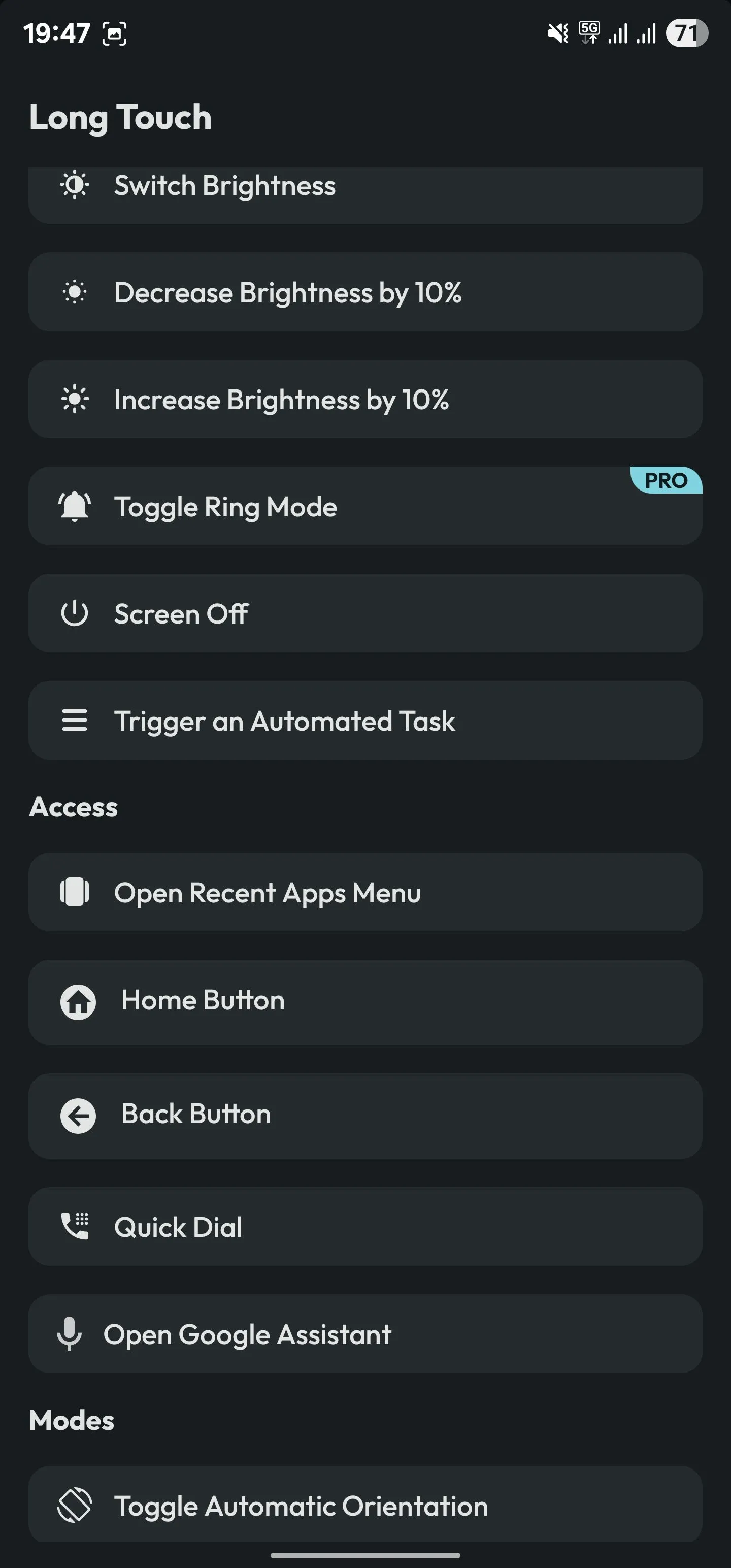 Gán cử chỉ Chạm giữ (Long Touch) để kích hoạt tác vụ tự động hóa (Trigger an Automated Task) trong Action Notch.