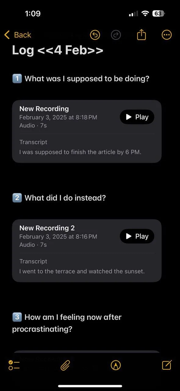 Ghi chú được chuyển thể thành văn bản trong nhật ký trì hoãn của Apple Notes