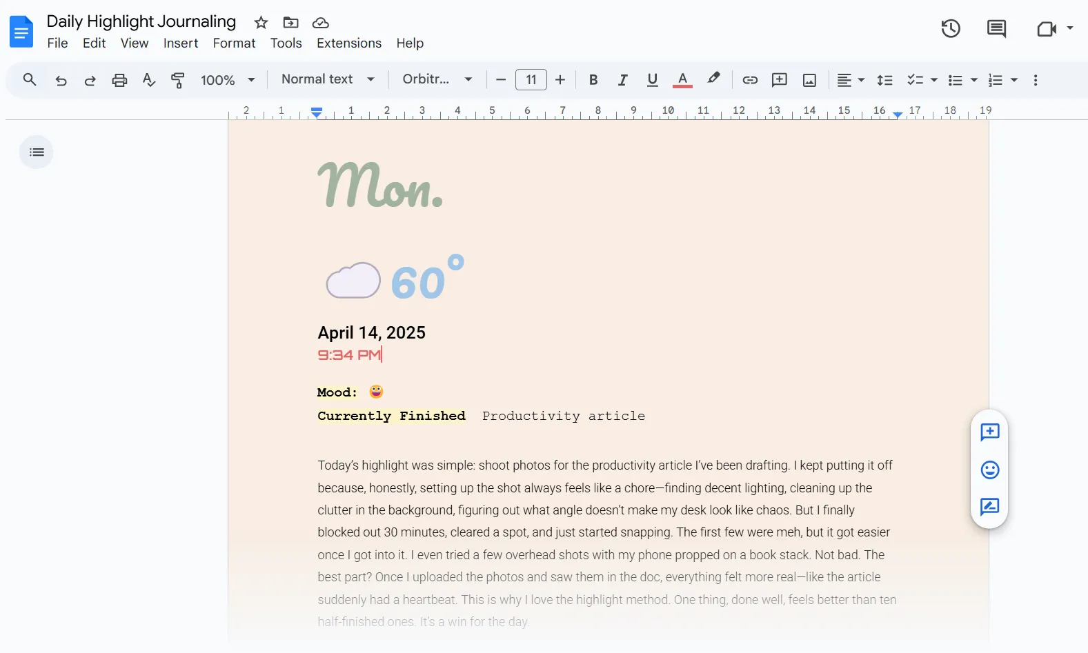 Ghi chú và nhật ký Daily Highlight trong Google Docs