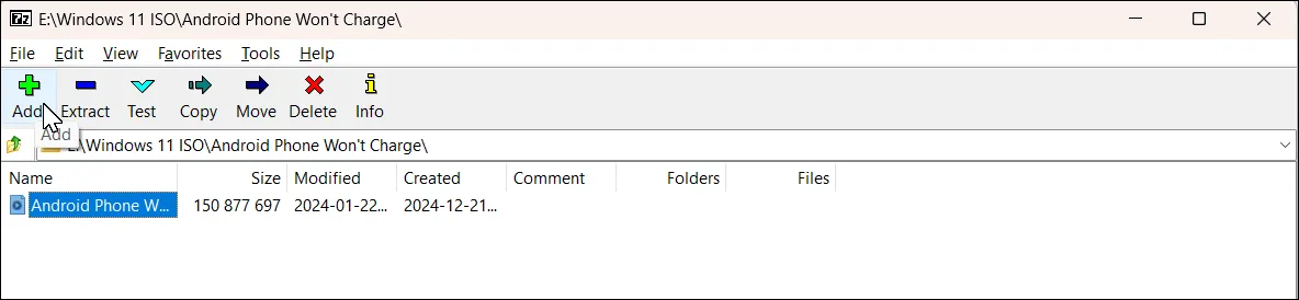 Giao diện 7-Zip hiển thị hộp thoại &quot;Add to Archive&quot; trên Windows 11
