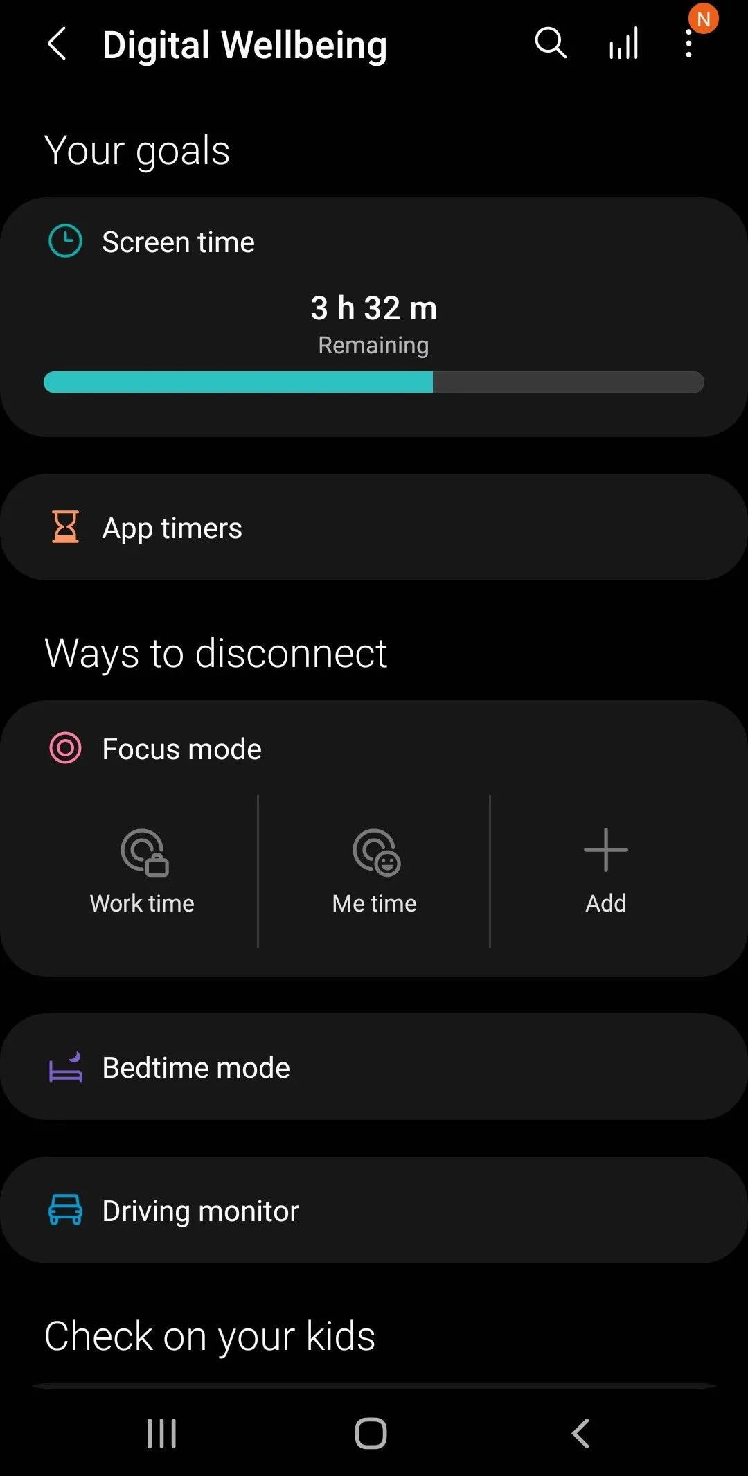 Giao diện cài đặt Digital Wellbeing trên điện thoại Android