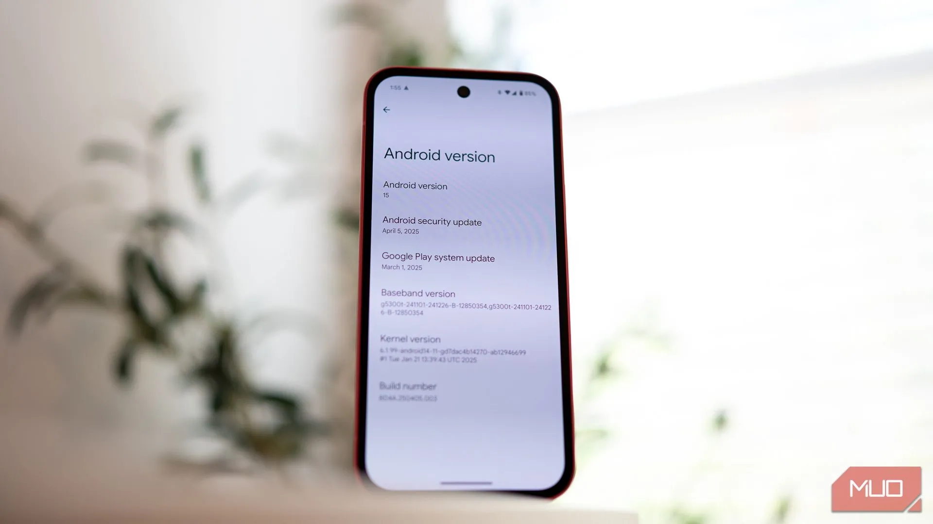Giao diện cài đặt phiên bản Android trên Google Pixel 9a