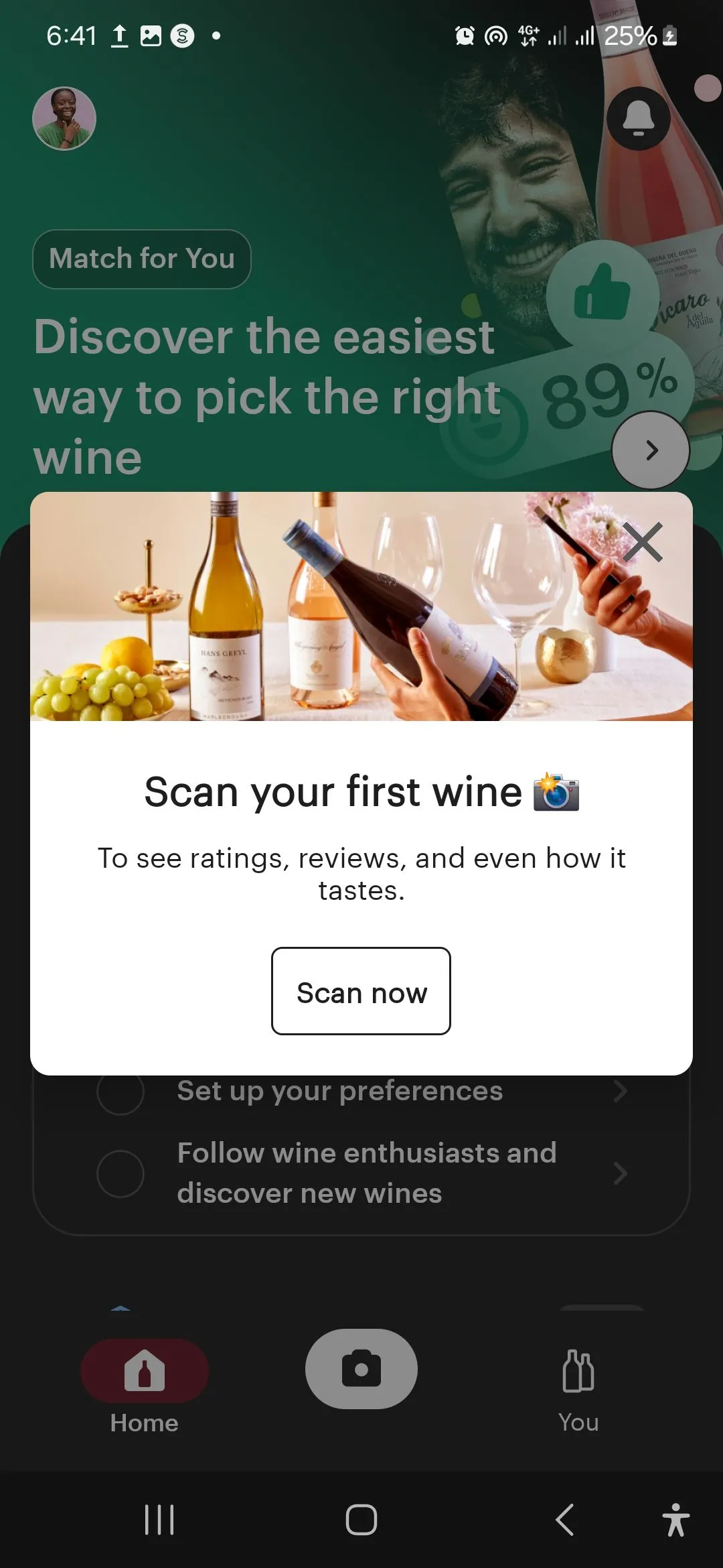 Giao diện chính của Vivino trên điện thoại di động