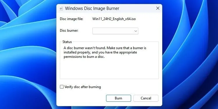 Giao diện công cụ ghi hình ảnh đĩa Windows tích hợp