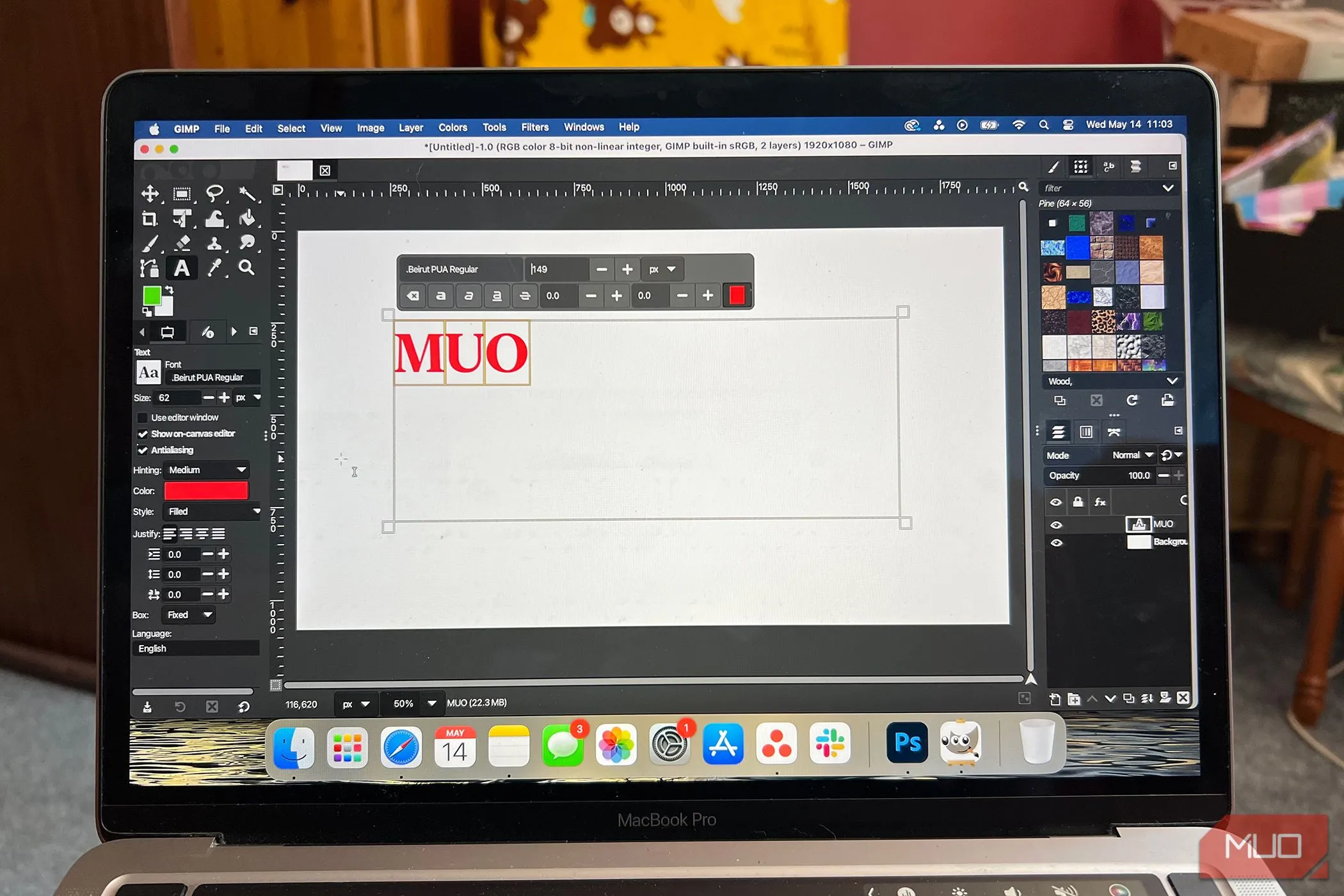 Giao diện công cụ văn bản của GIMP cho phép chỉnh sửa trực tiếp và áp dụng hiệu ứng không phá hủy