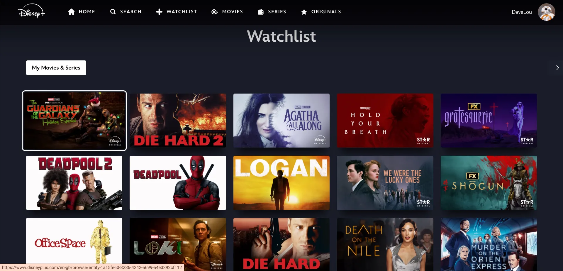 Giao diện Disney Plus, người dùng chọn một bộ phim để xóa khỏi Watchlist của mình