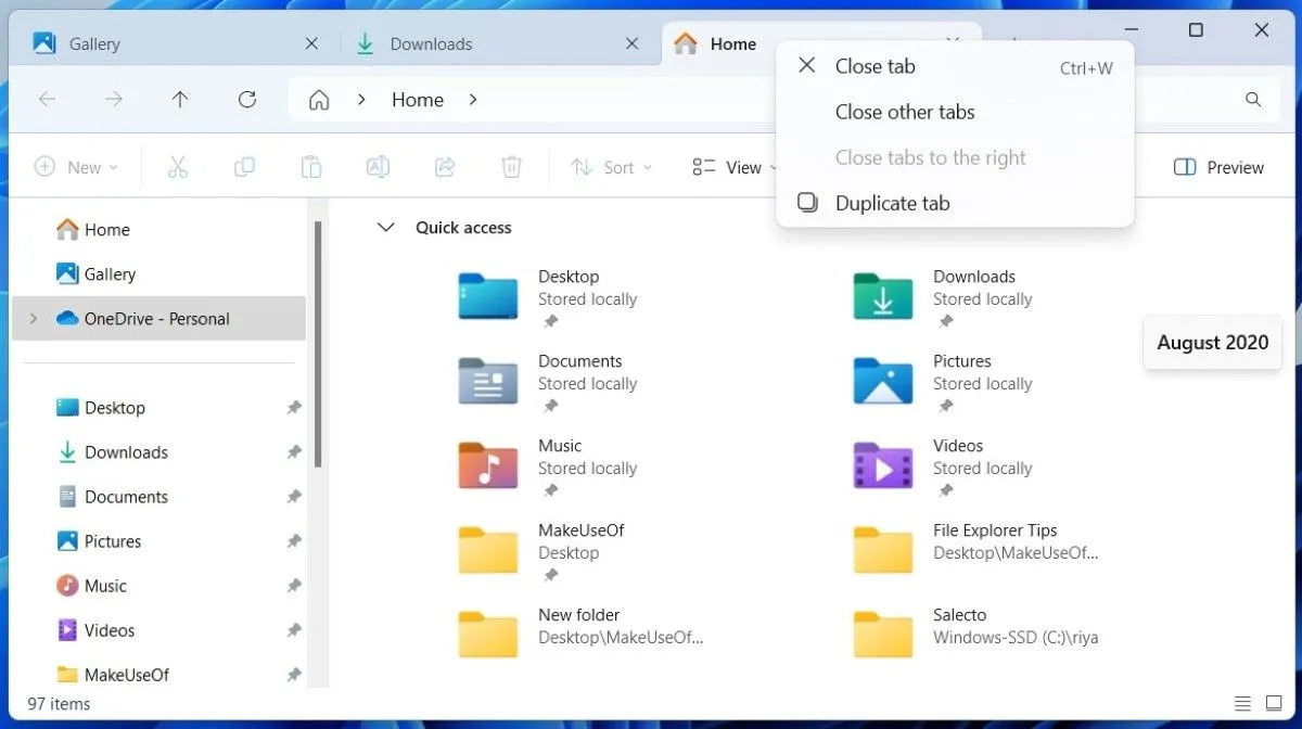 Giao diện File Explorer trên Windows 11 với nhiều tab được mở, giúp quản lý thư mục dễ dàng hơn