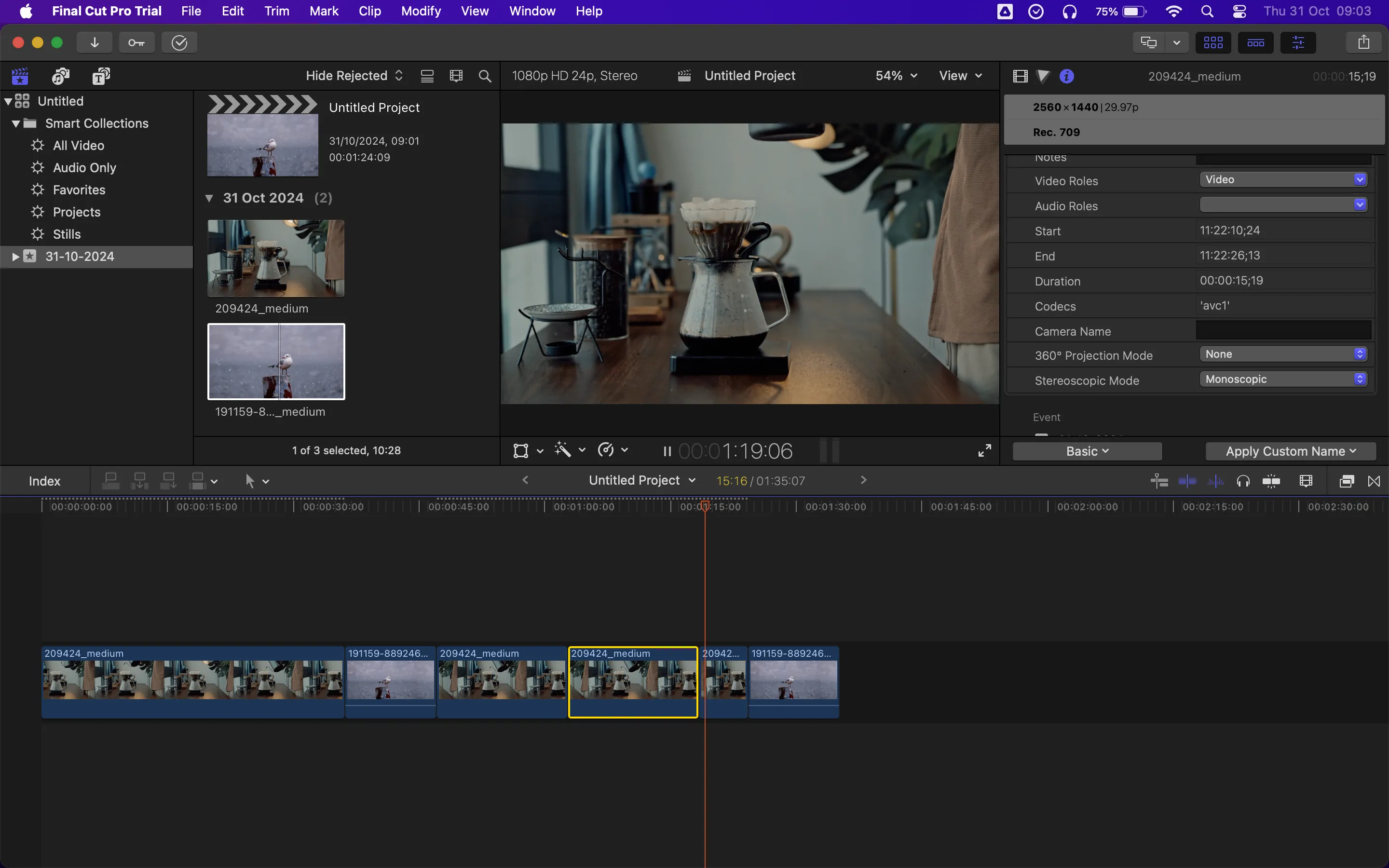 Giao diện Final Cut Pro trên Mac đang chỉnh sửa video chuyên nghiệp