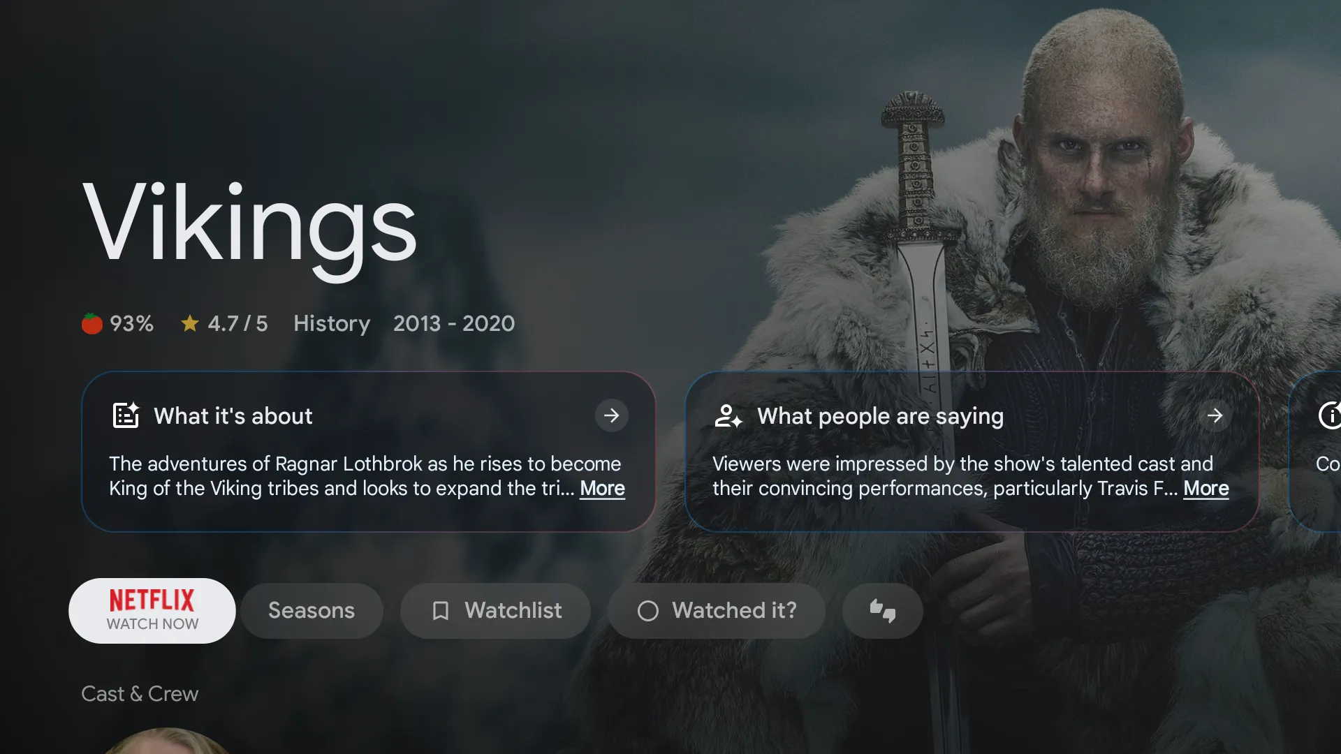 Giao diện Google TV hiển thị tính năng tìm kiếm và đề xuất nội dung từ nhiều nền tảng streaming khác nhau.