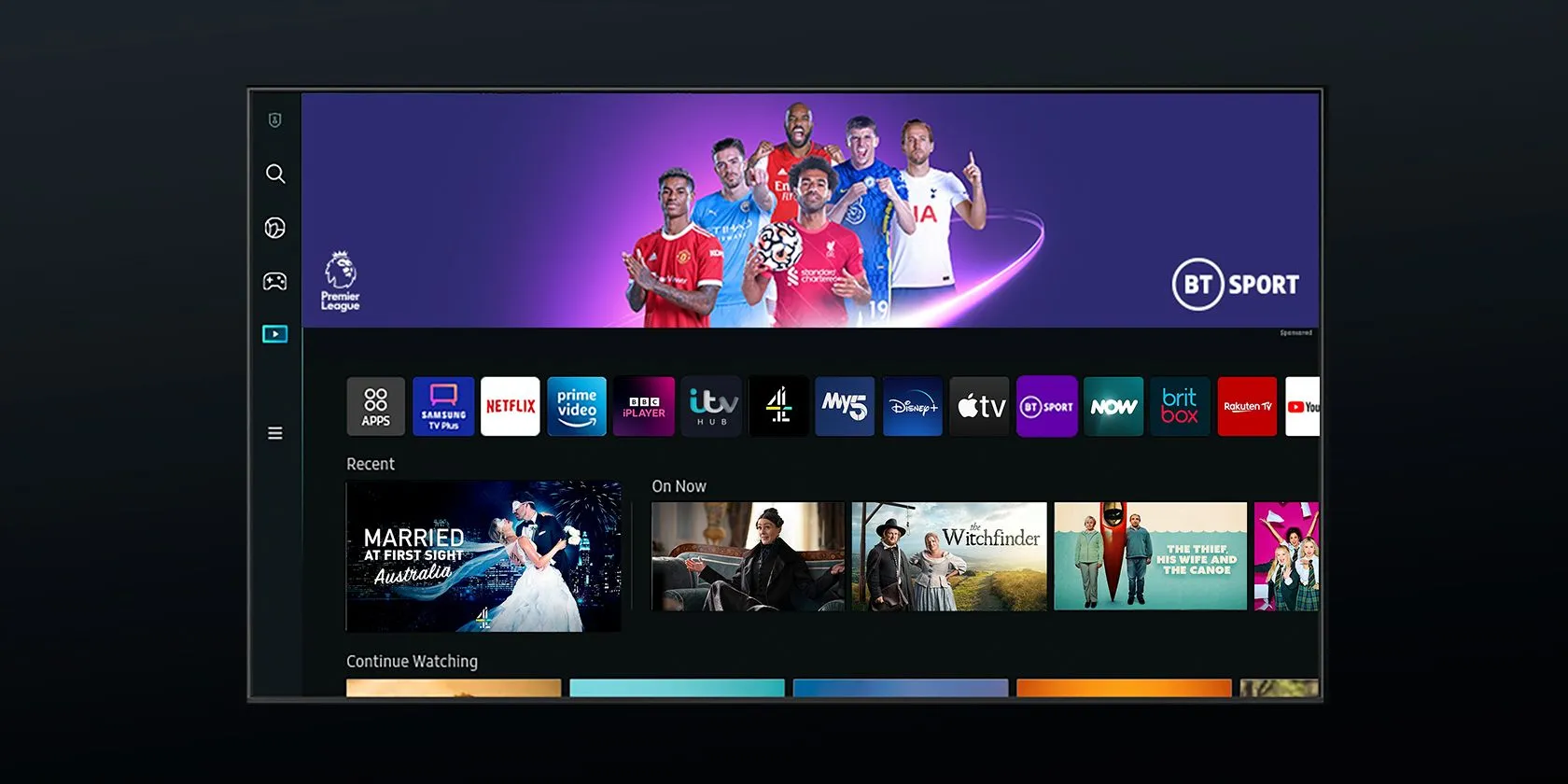 Giao diện hệ điều hành Tizen OS trên màn hình Smart TV Samsung