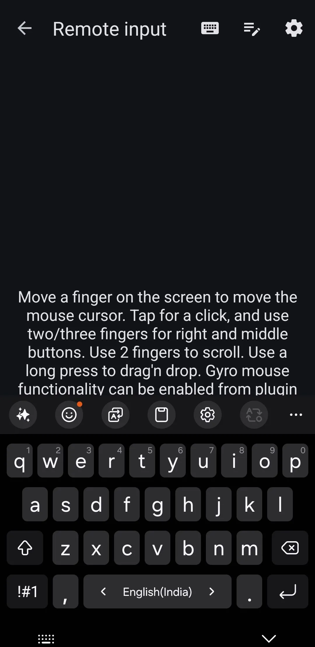 Giao diện KDE Connect trên Android hiển thị bàn phím ảo để nhập liệu từ xa