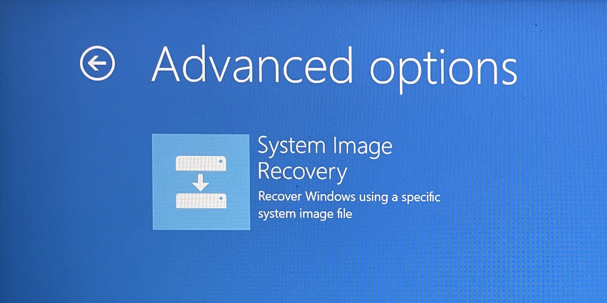 Giao diện 'More Recovery Options' trong Windows, hiển thị các tùy chọn khôi phục nâng cao, bao gồm 'System Image Recovery'.