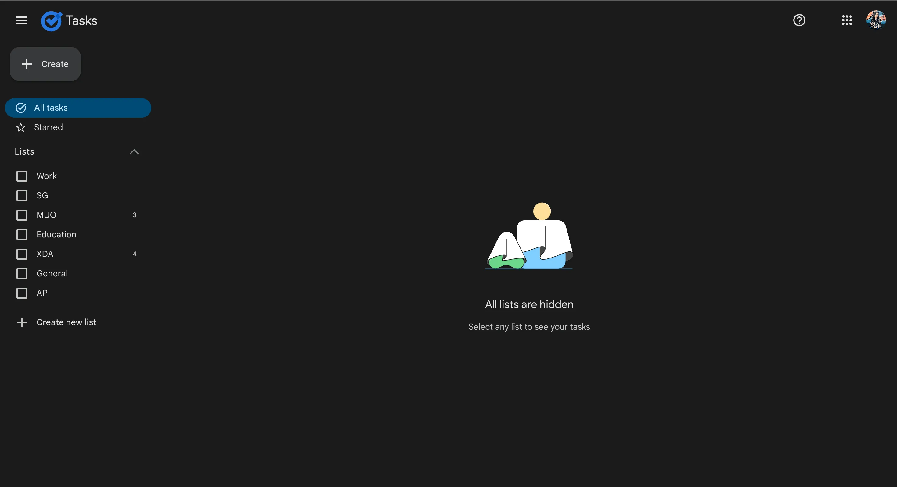Giao diện người dùng đơn giản và gọn gàng của Google Tasks.