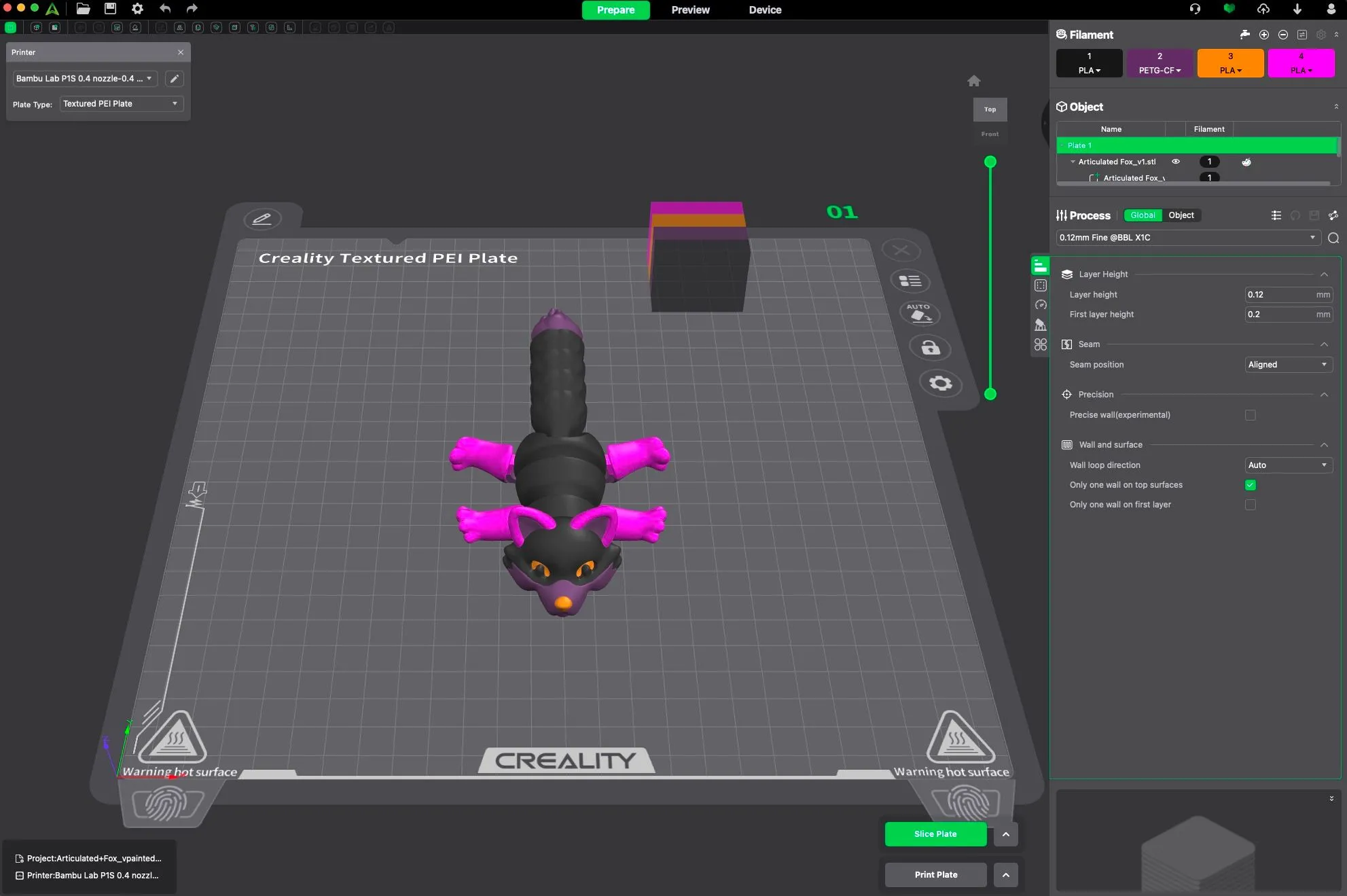 Giao diện phần mềm Creality Print để điều khiển và cắt lát mẫu in 3D