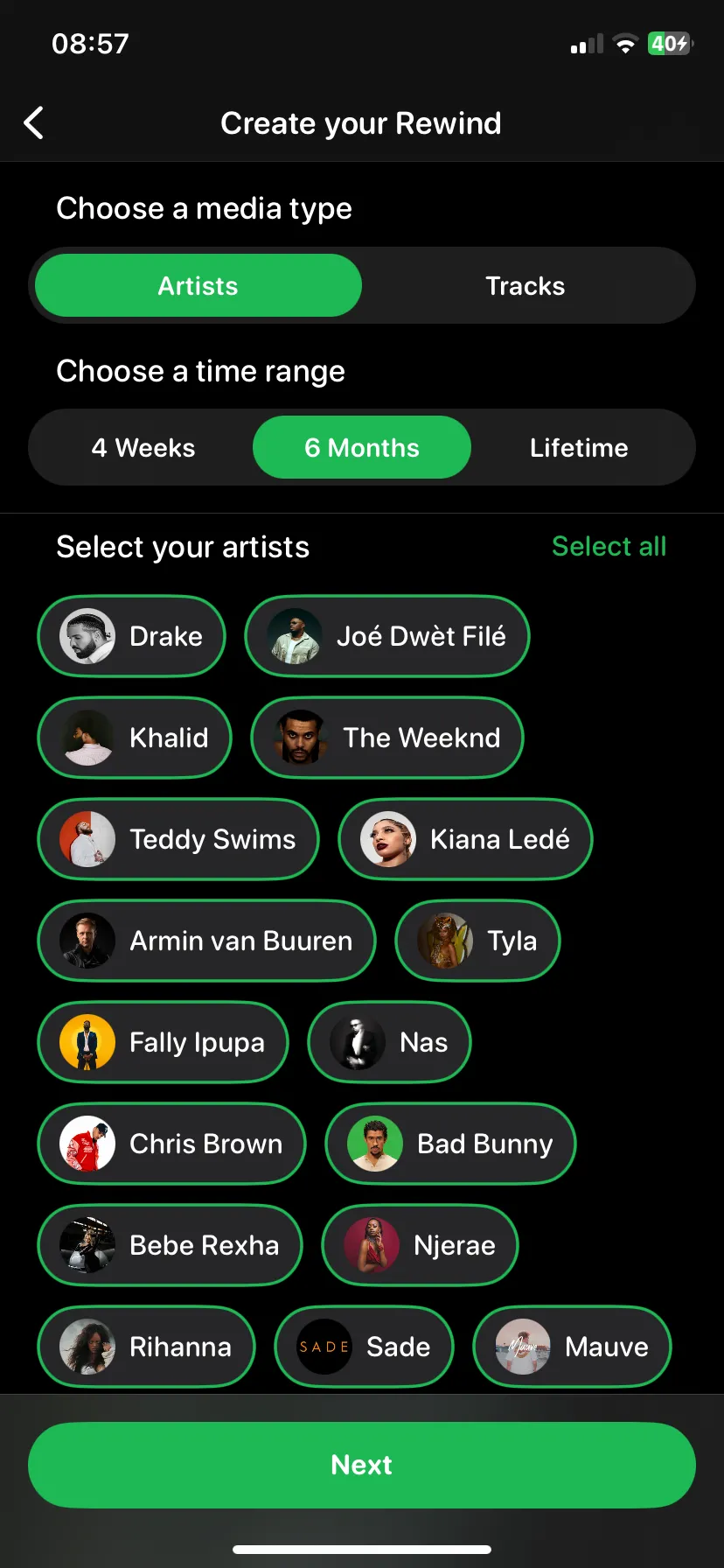 Giao diện tạo playlist Rewind để gợi nhớ âm nhạc yêu thích trên PlaylistAI
