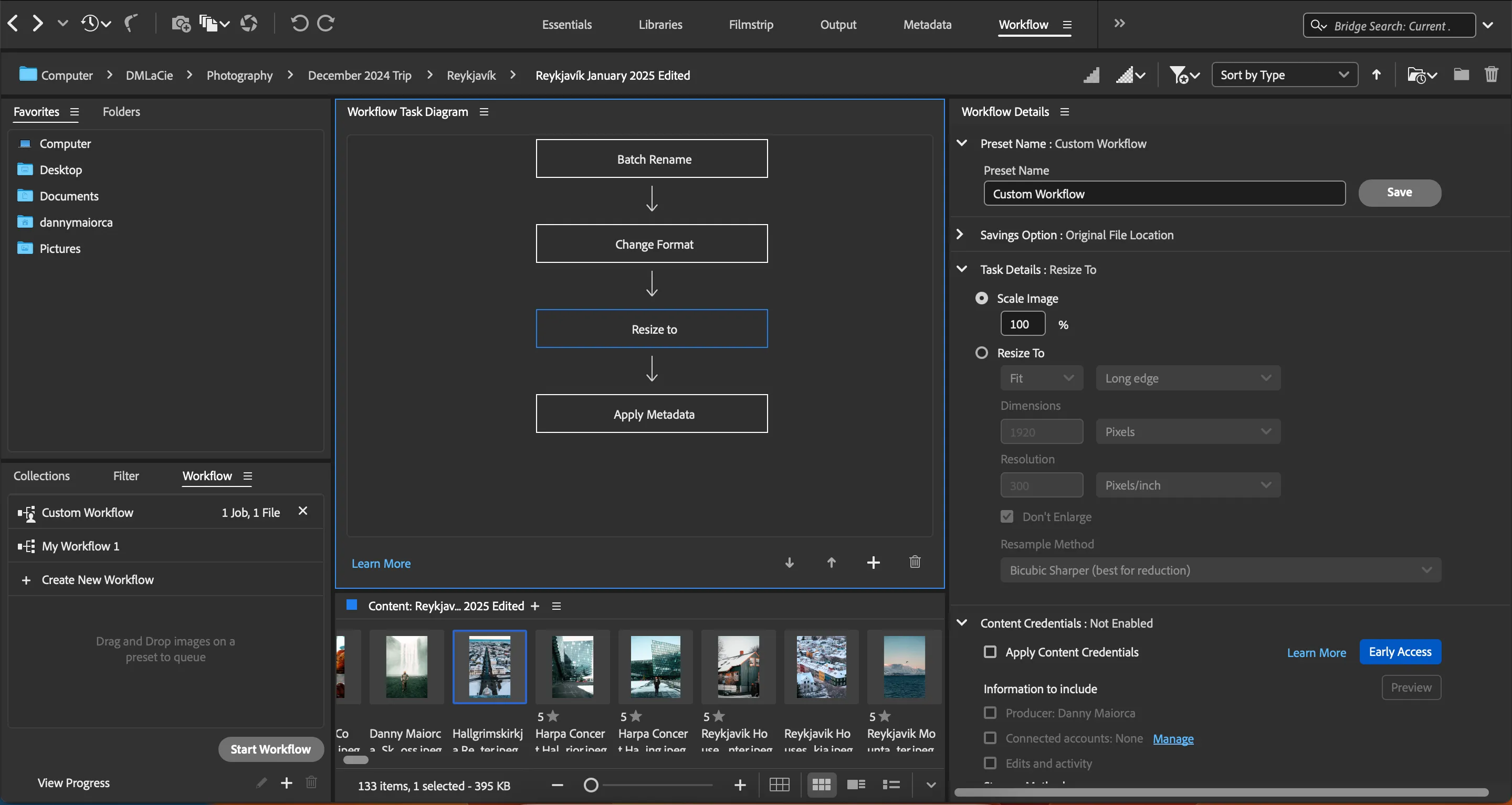 Giao diện thay đổi kích thước ảnh (resizing) trong ứng dụng Adobe Bridge, hữu ích cho việc tối ưu ảnh web hoặc mạng xã hội