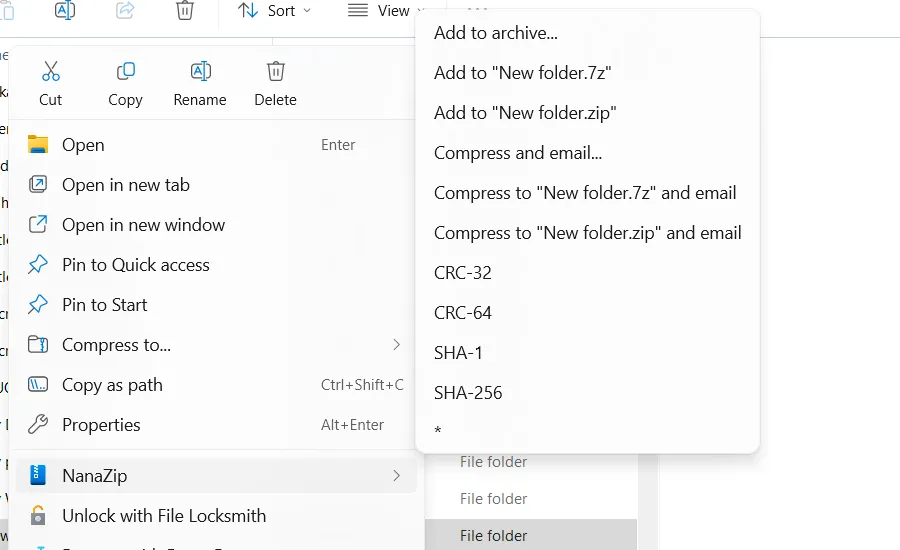 Giao diện trình giải nén file NanaZip tích hợp menu ngữ cảnh trên Windows