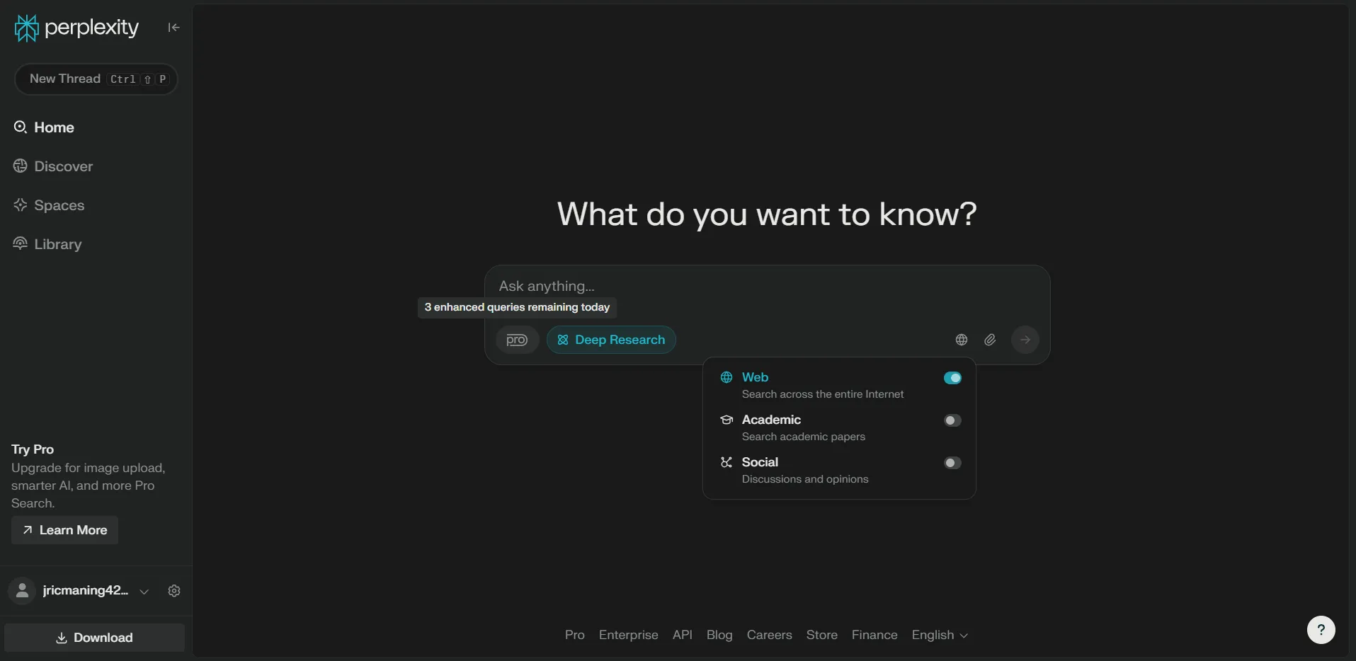 Giao diện ứng dụng web Perplexity, một chatbot AI tinh gọn