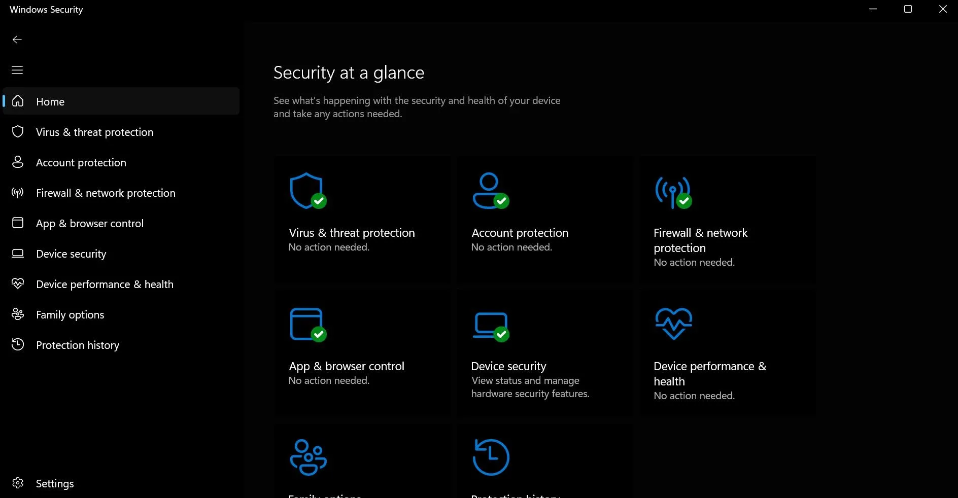 Giao diện Windows Defender hiển thị trạng thái bảo mật của hệ thống