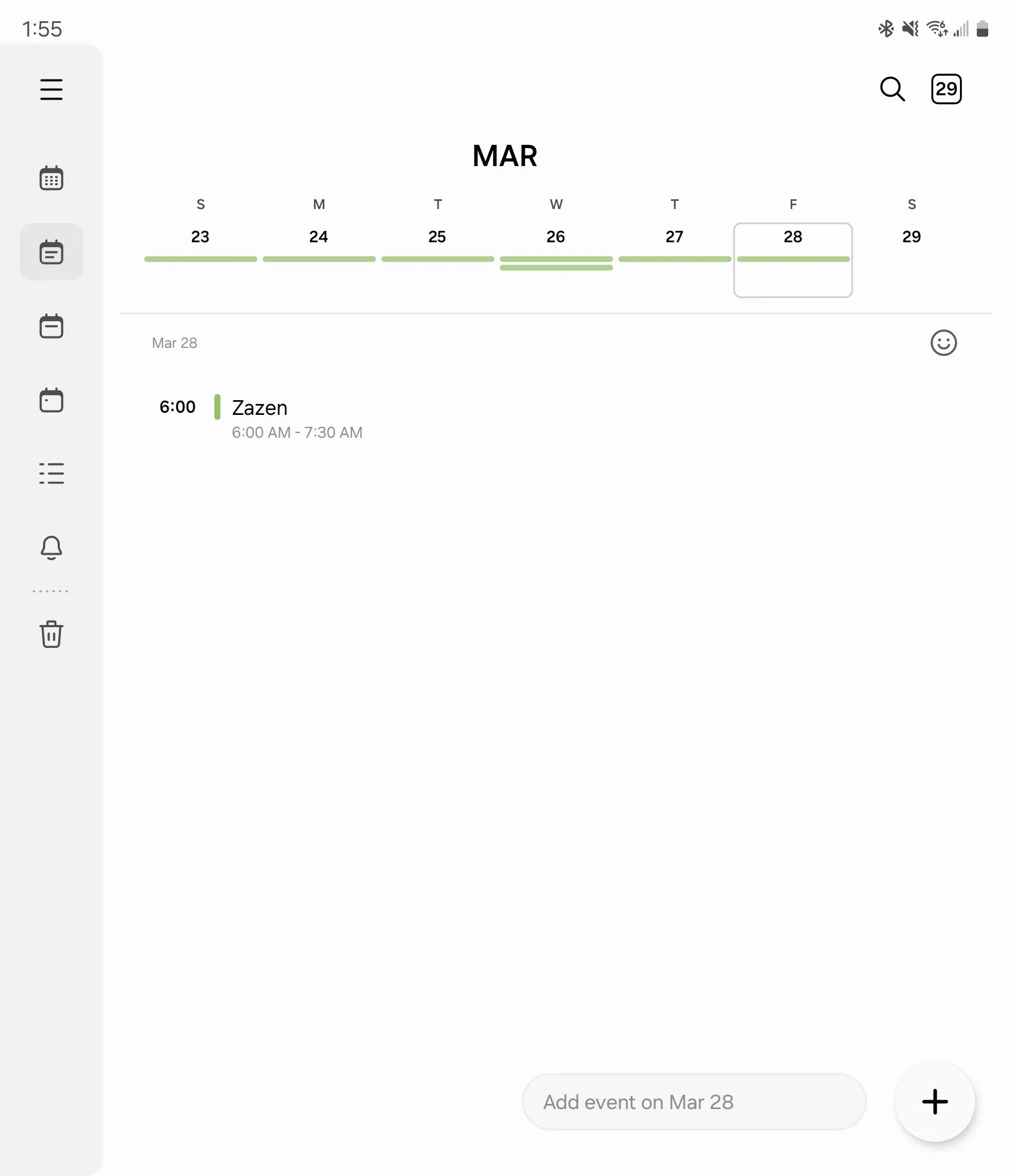 Giao diện xem theo ngày của Samsung Calendar trên Galaxy Z Fold 6