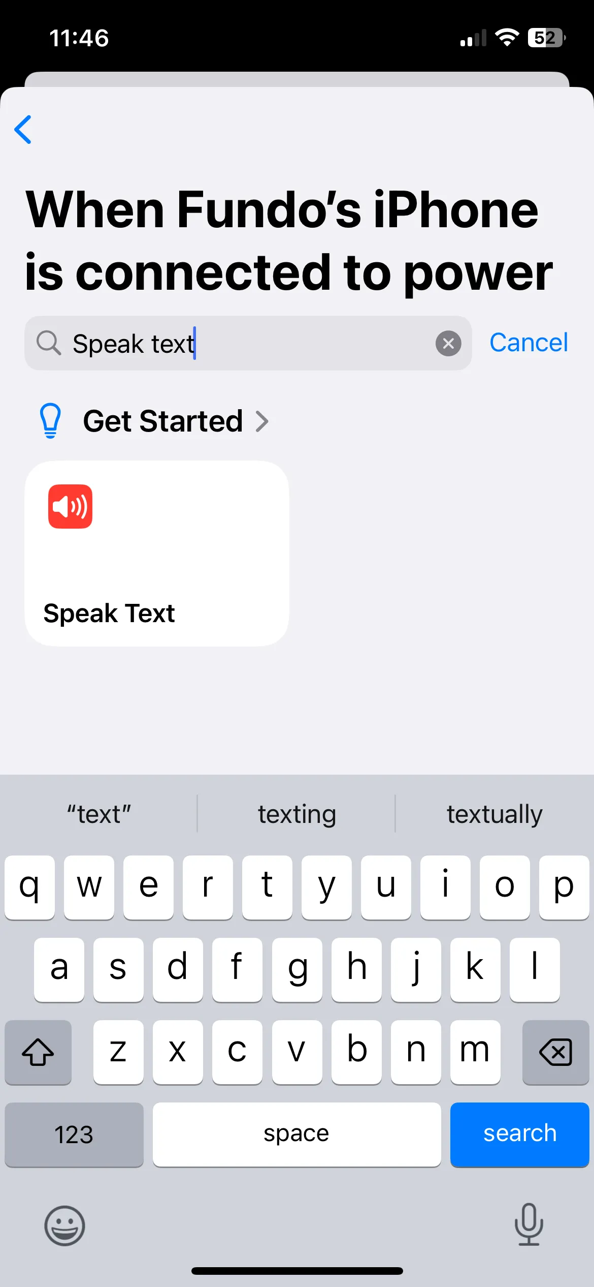 Hành động Nói văn bản trong ứng dụng Phím tắt trên iPhone