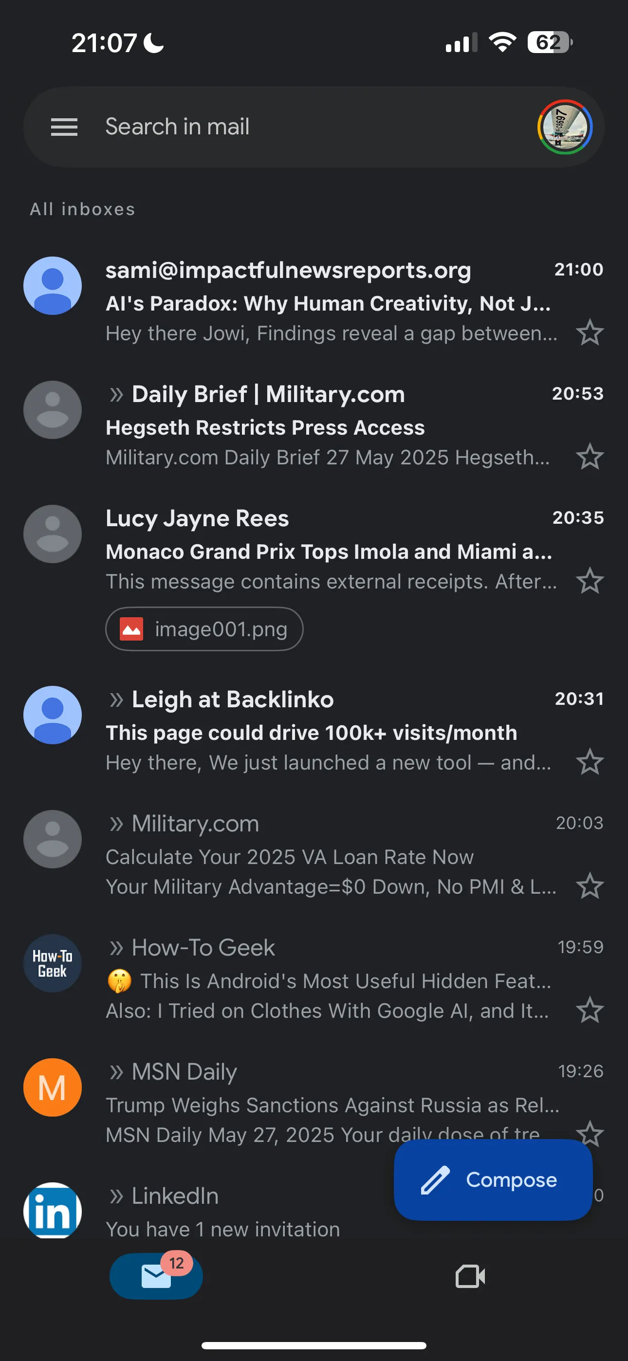 Hộp thư đến Gmail với nhiều tài khoản riêng biệt được quản lý dễ dàng