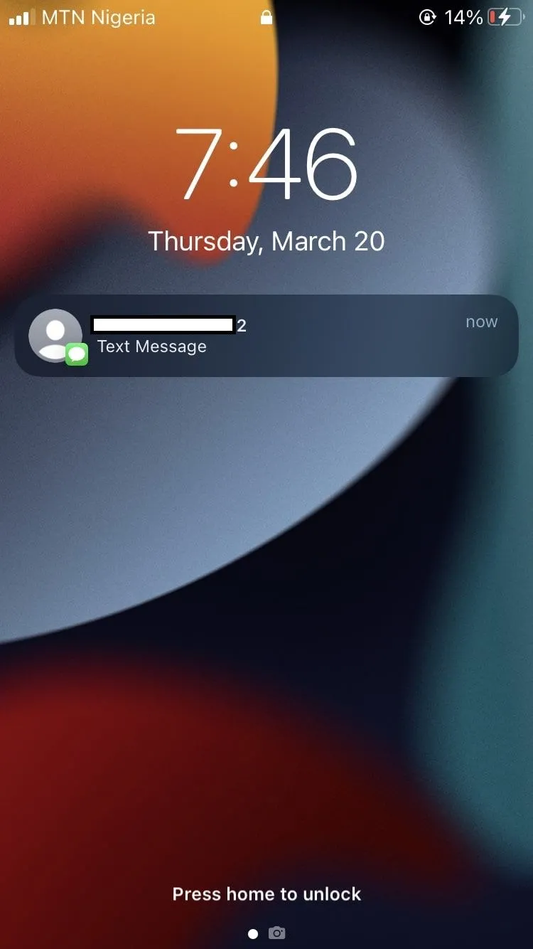 iPhone đang khóa hiển thị thông báo tin nhắn mới