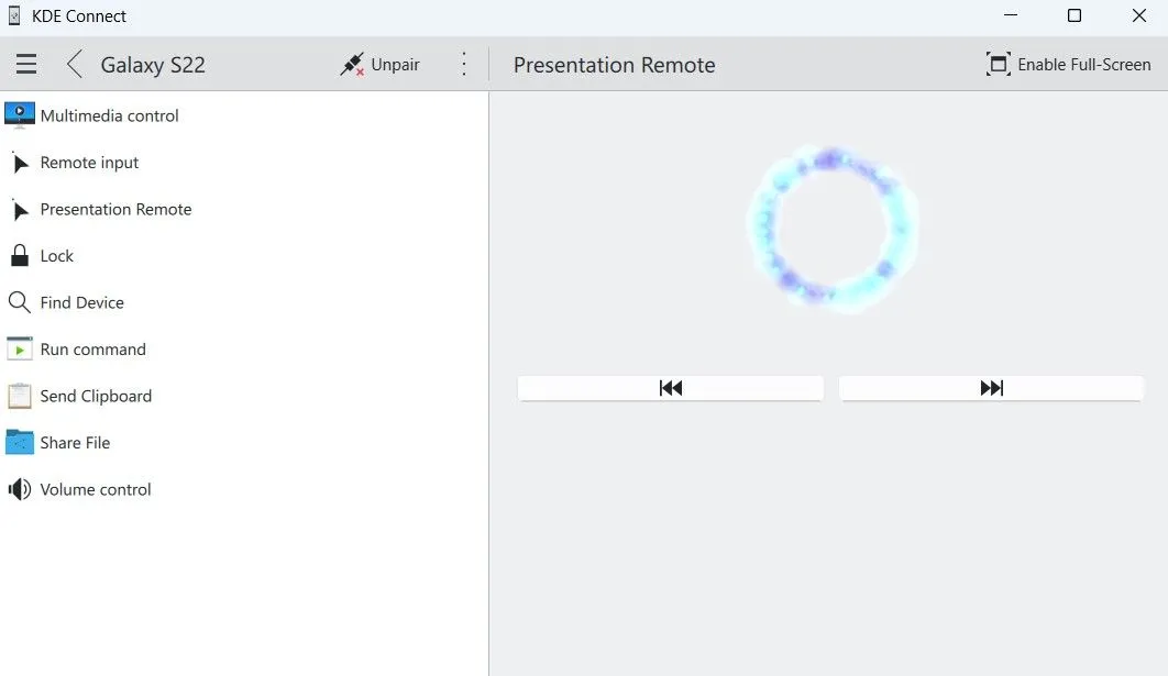 KDE Connect trên Windows hiển thị chế độ điều khiển trình chiếu