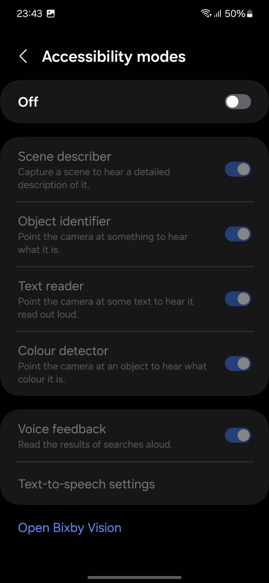 Kích hoạt chế độ hỗ trợ tiếp cận Bixby Vision trong cài đặt