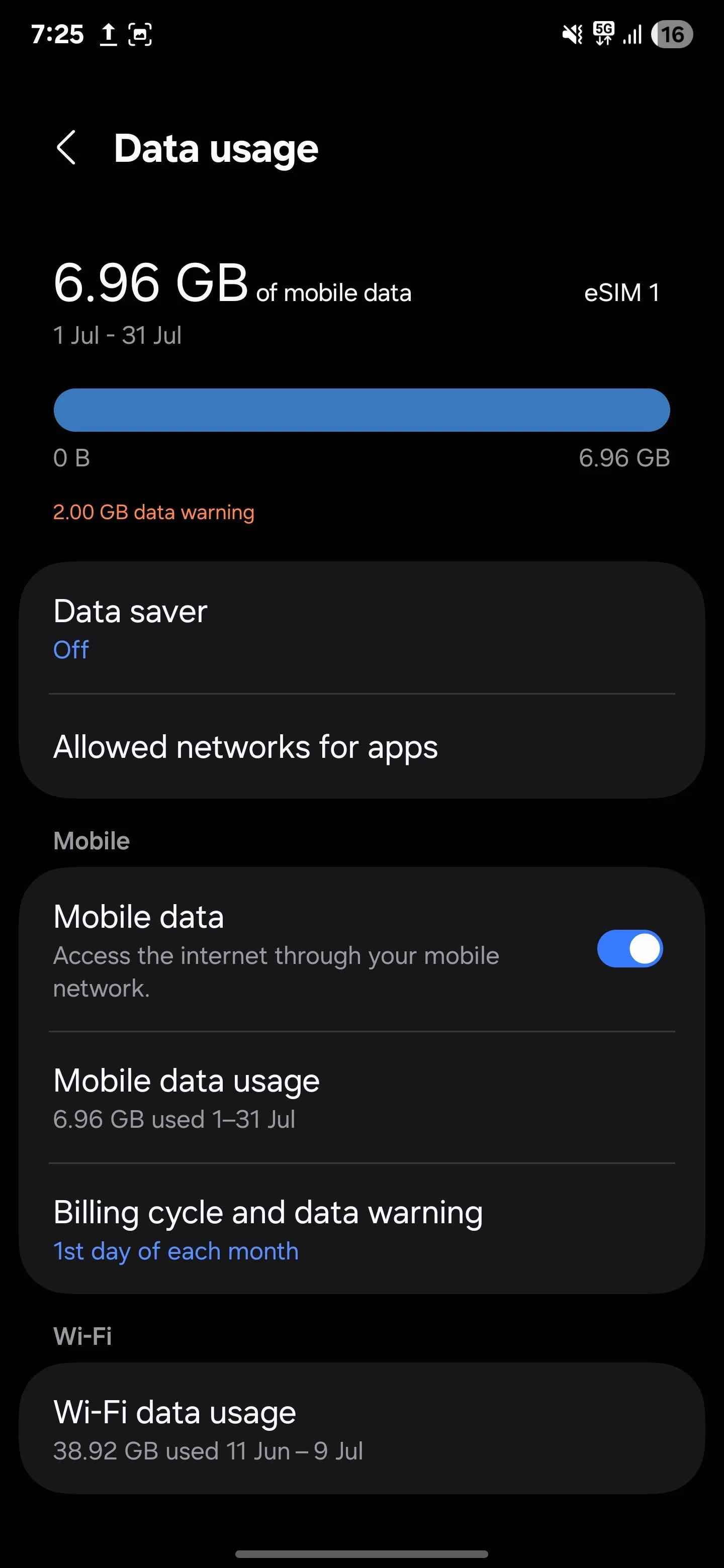 Kiểm tra mức sử dụng dữ liệu di động trên điện thoại Samsung