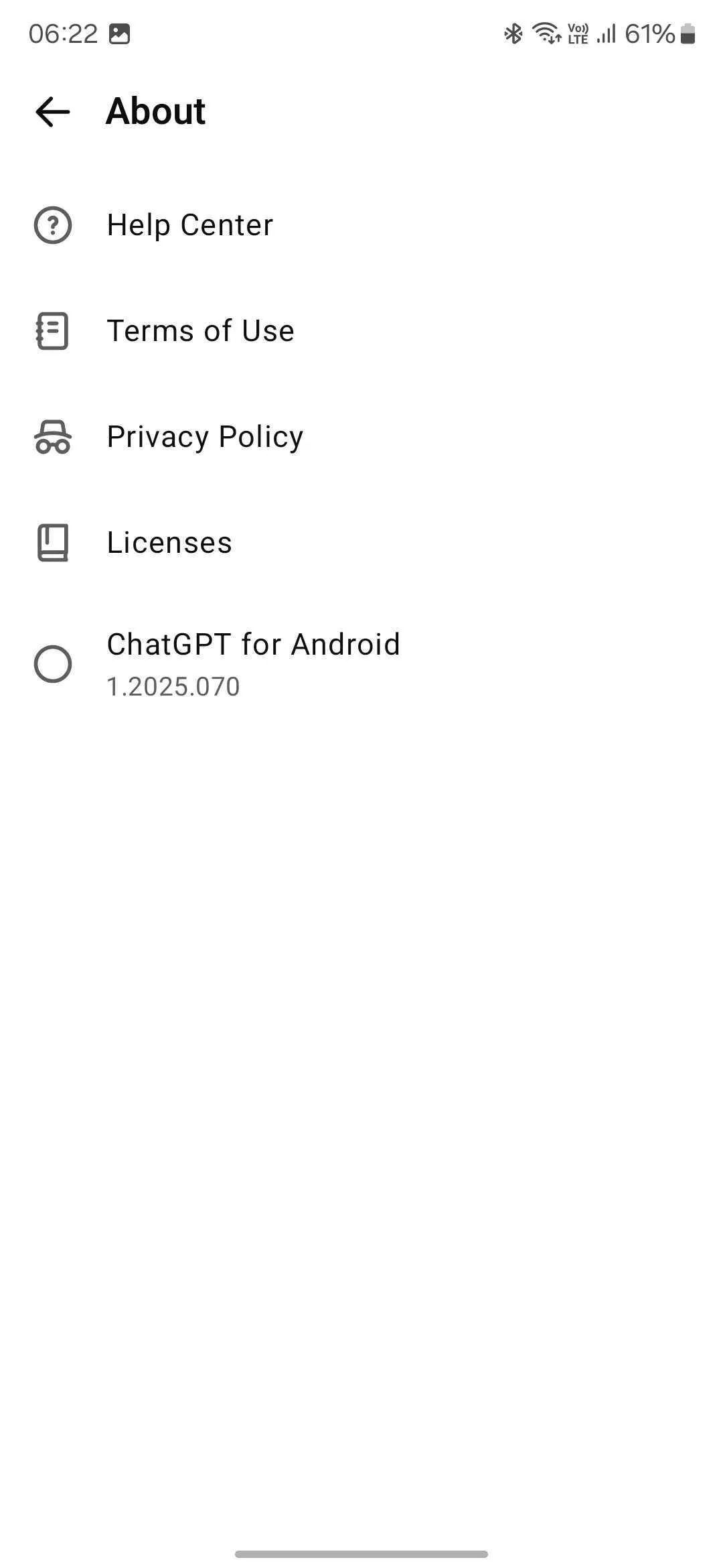 Kiểm tra phiên bản hiện tại của ứng dụng ChatGPT for Android trong phần thông tin.