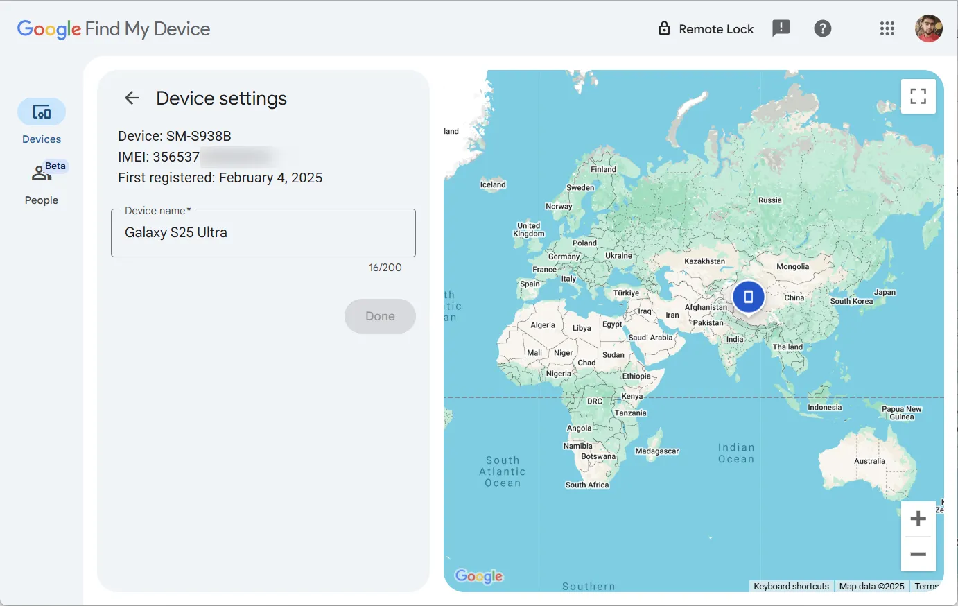 Kiểm tra số IMEI Samsung trên Google Find My Device