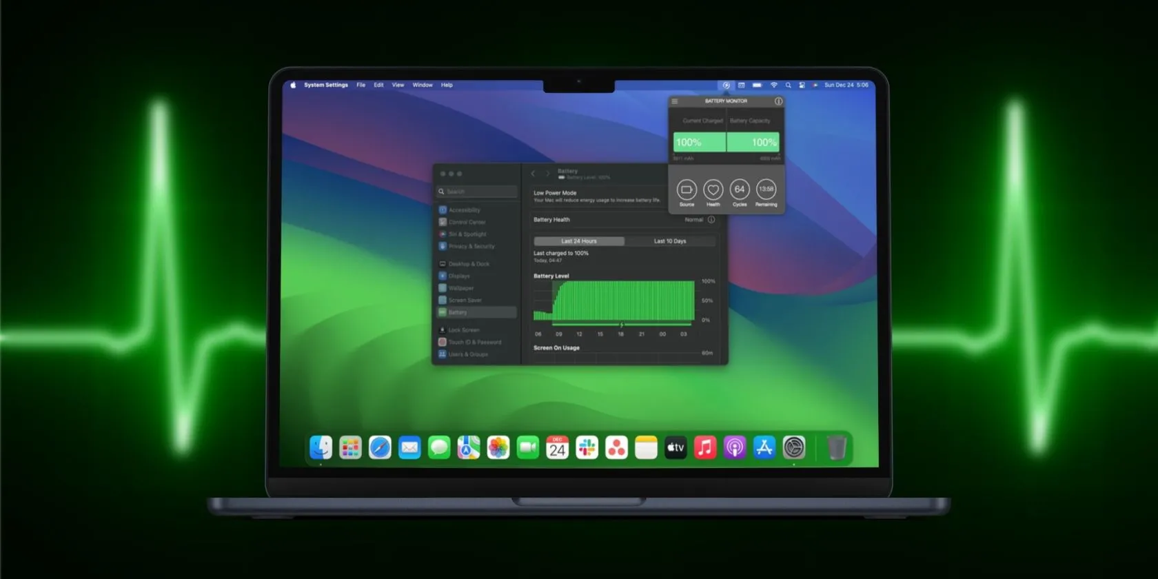 MacBook hiển thị chi tiết trạng thái pin trong cài đặt hệ thống