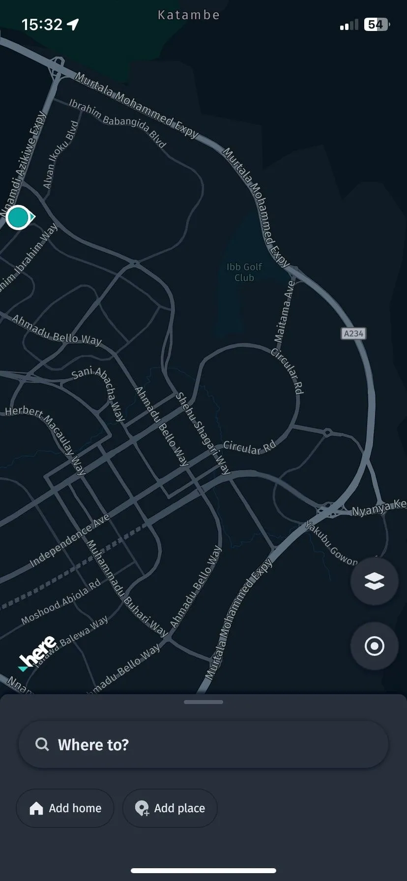 Màn hình chính của bản đồ HERE WeGo