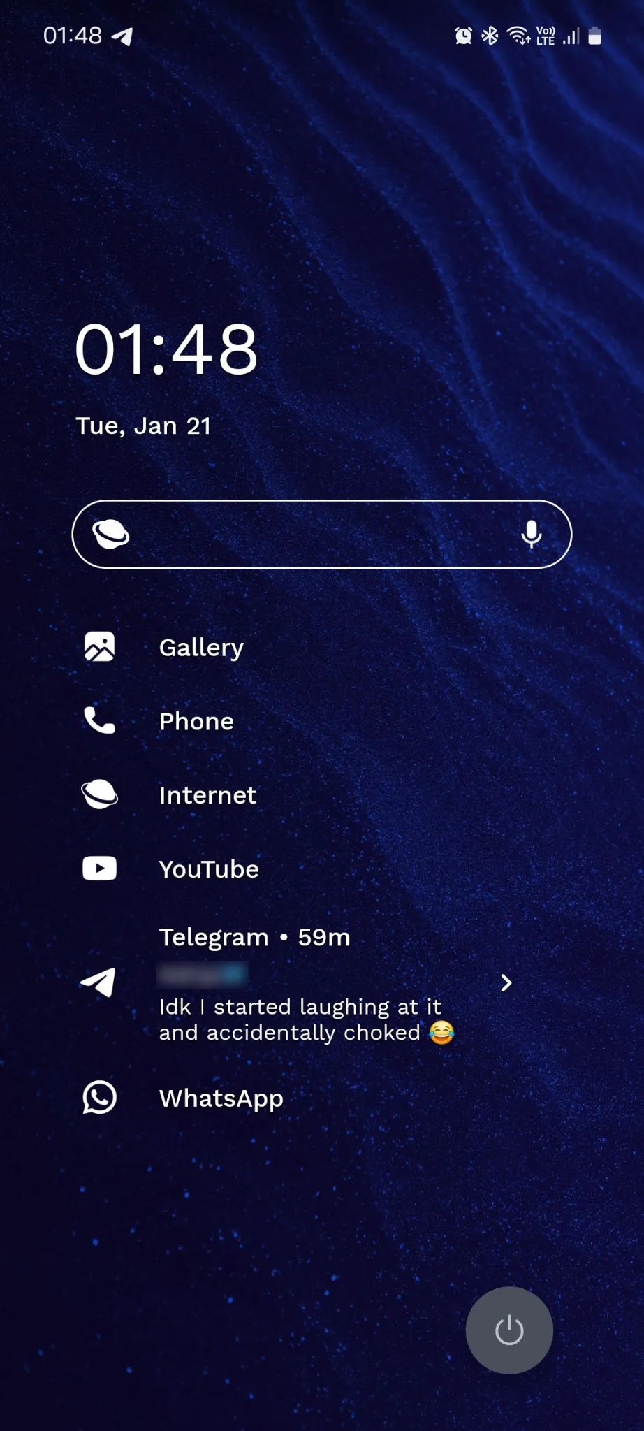 Màn hình chính Niagara Launcher hiển thị thông báo Telegram và tùy chọn trả lời trực tiếp