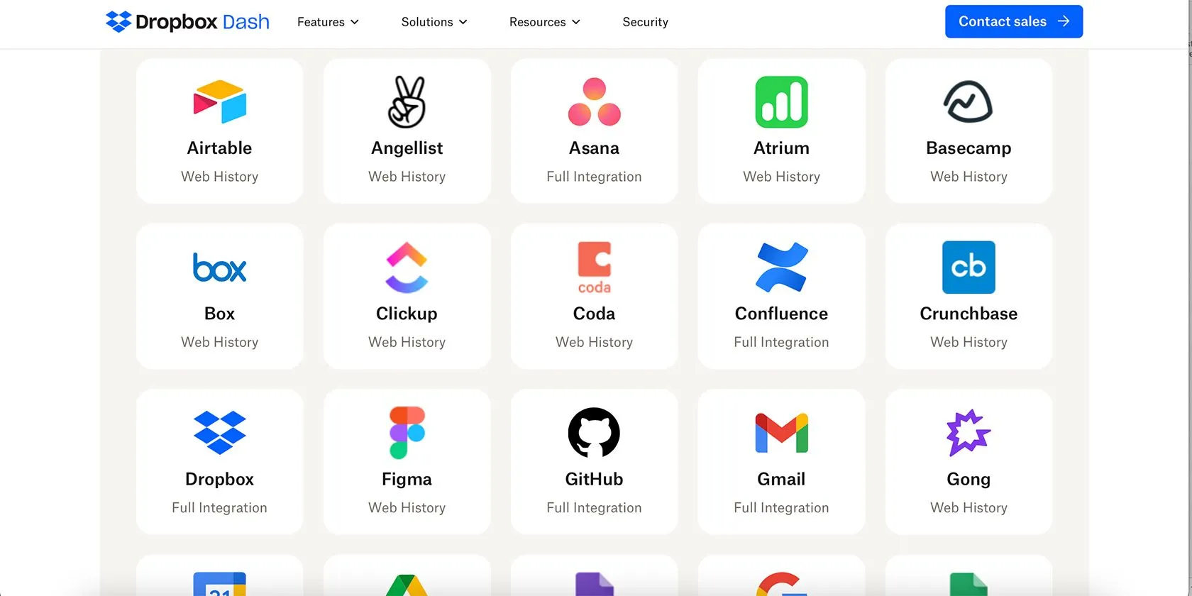 Màn hình hiển thị các ứng dụng có thể kết nối với Dropbox Dash, mở rộng khả năng tìm kiếm AI trên nhiều nền tảng.