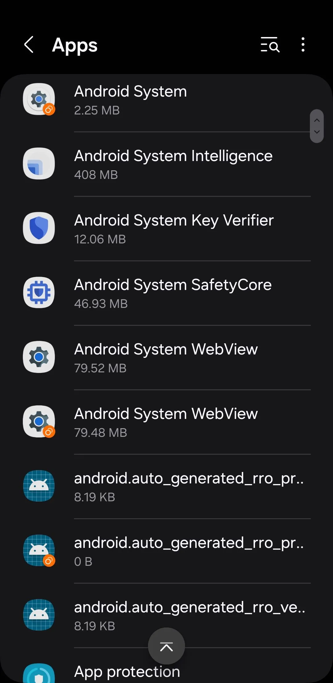 Màn hình menu Ứng dụng trên điện thoại Android, nơi người dùng có thể quản lý và gỡ SafetyCore