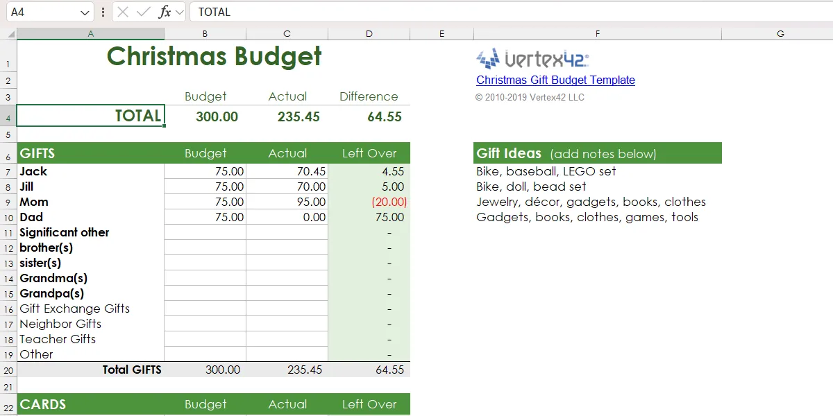 Mẫu Excel lập ngân sách Giáng sinh Christmas Budget